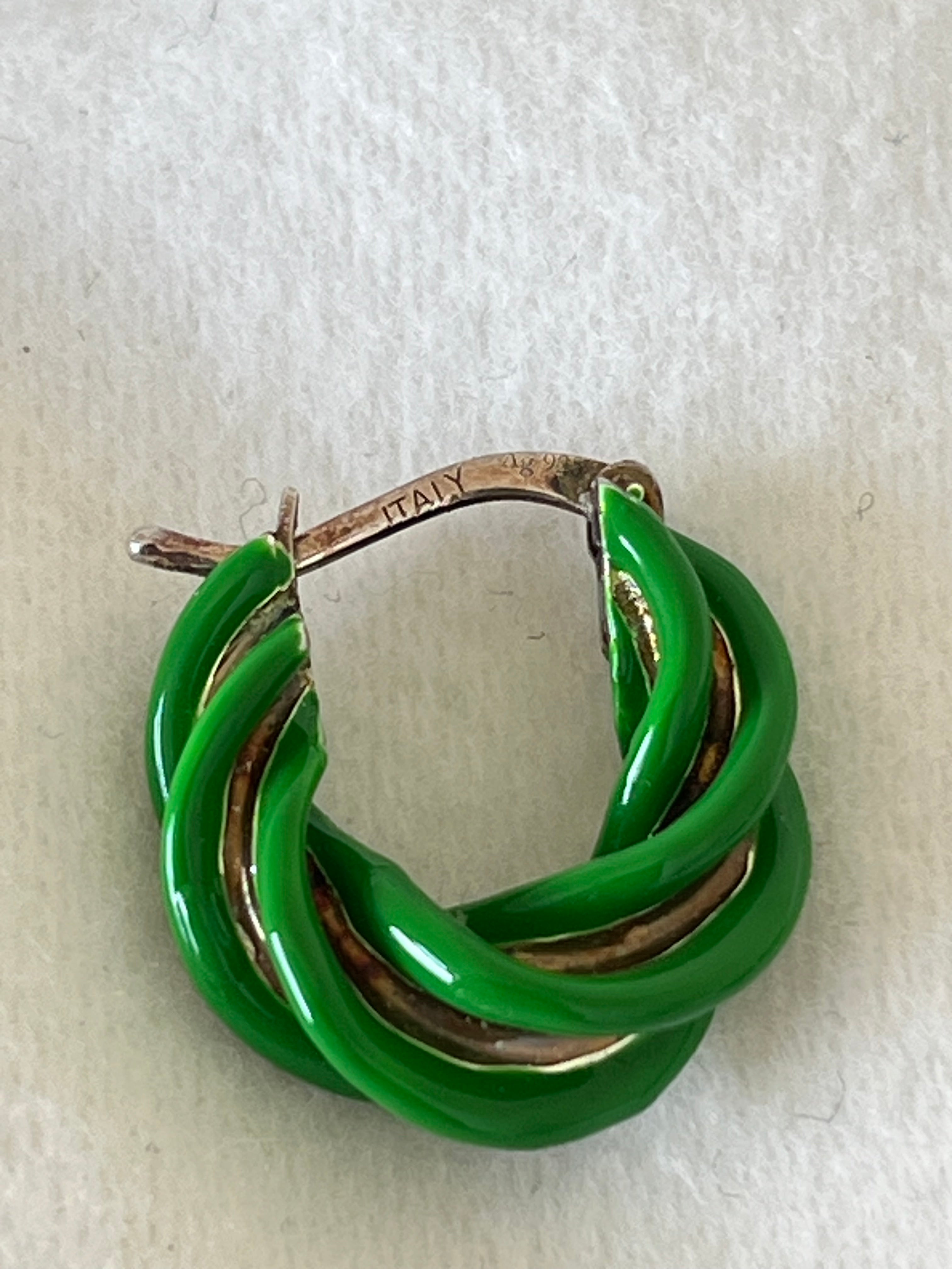 Bottega Veneta Twisted Hoop Ohrringe, Parakeet Grün, 925 Silber, Sehr Gut