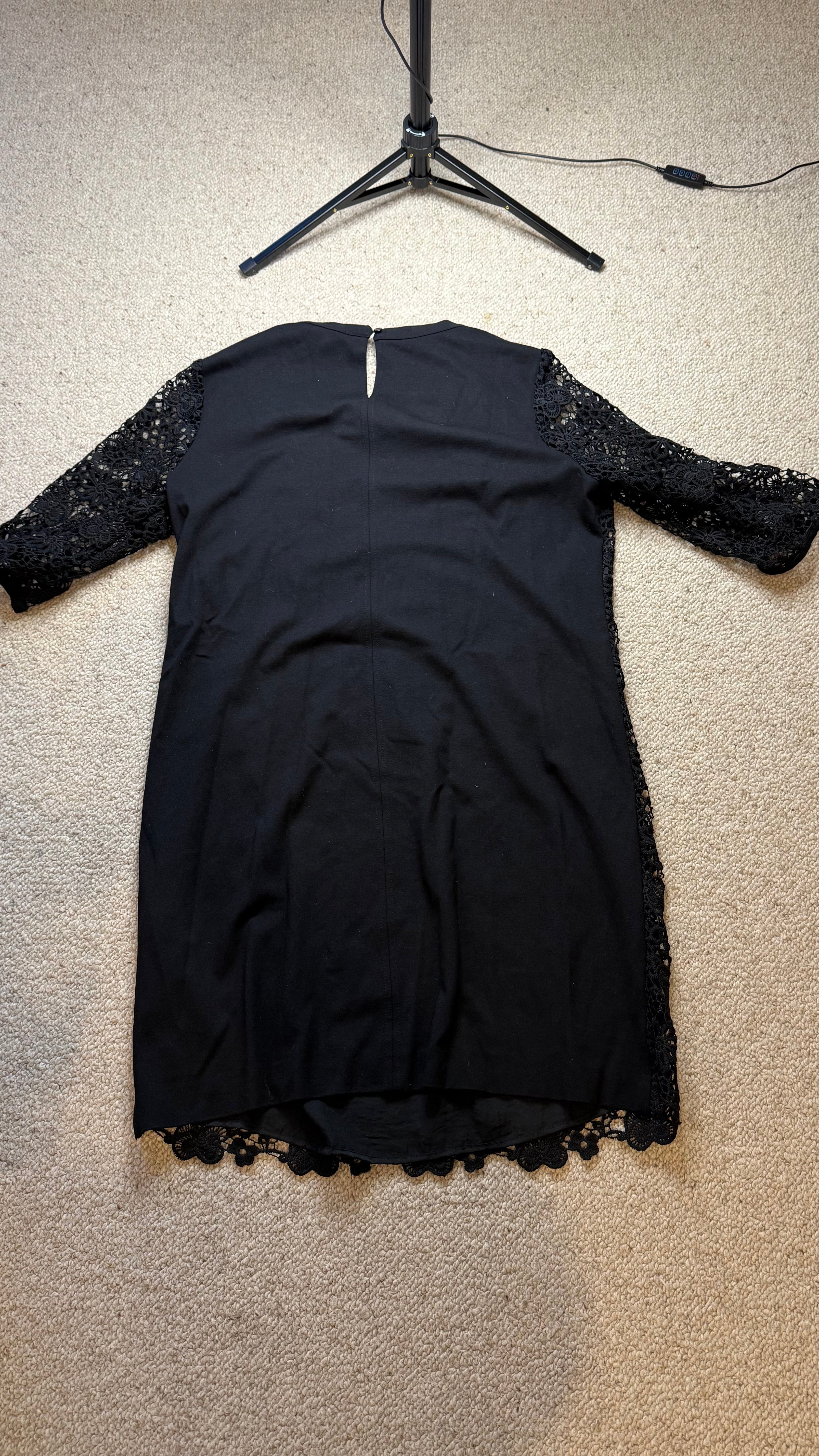 LeComte Black Crochet Lace Dress Size 44 – Like New