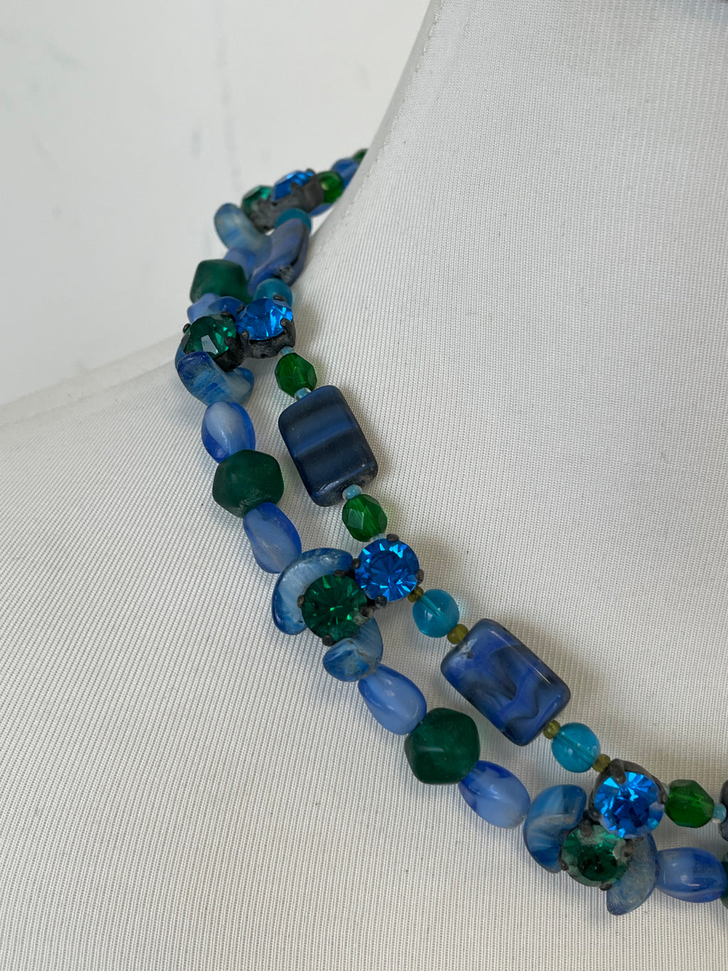 Konplott Double-Strand Glass Bead Bracelet Blue Green Adjustable, Good, 20cm