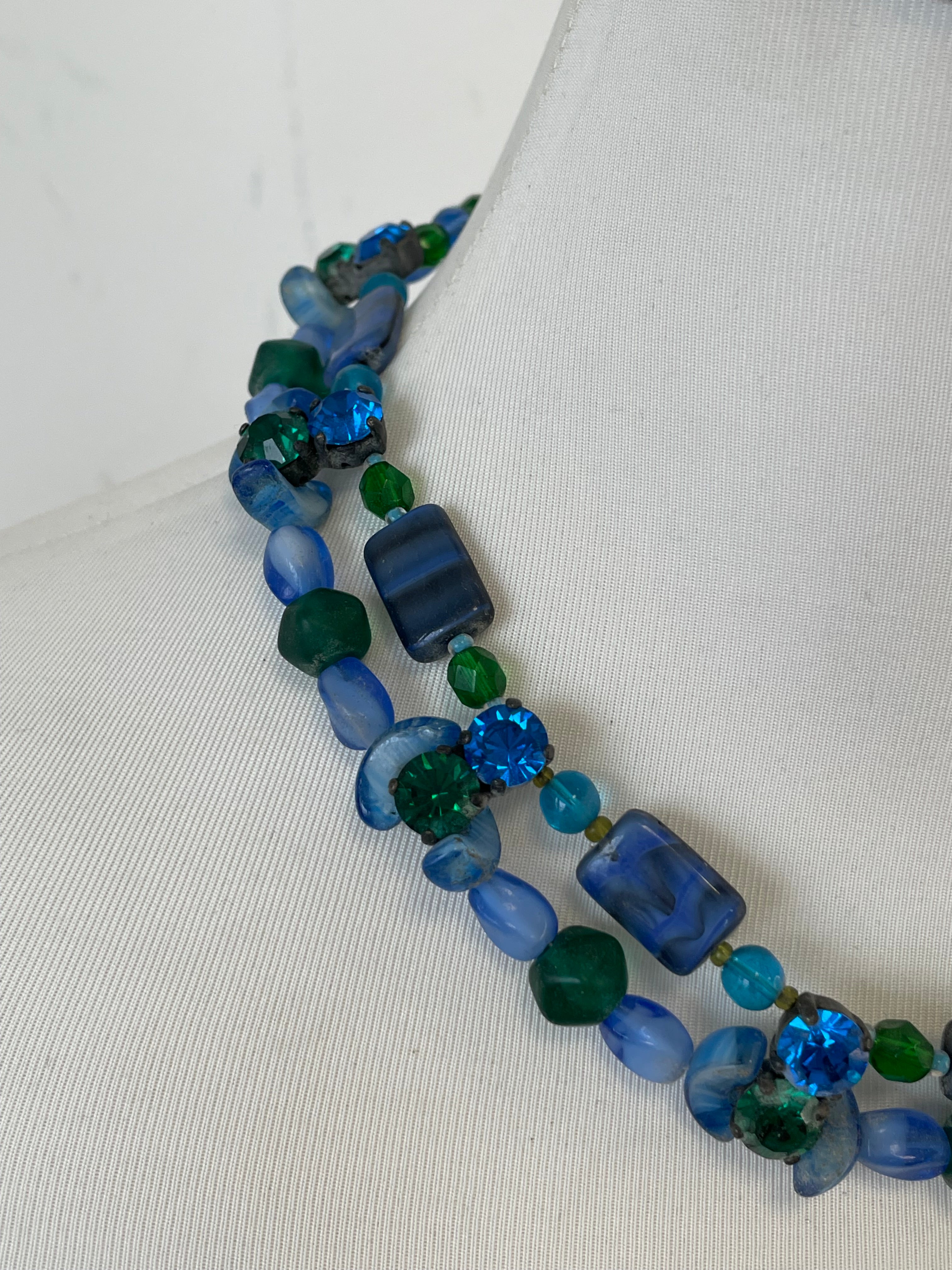Konplott Double-Strand Glass Bead Bracelet Blue Green Adjustable, Good, 20cm