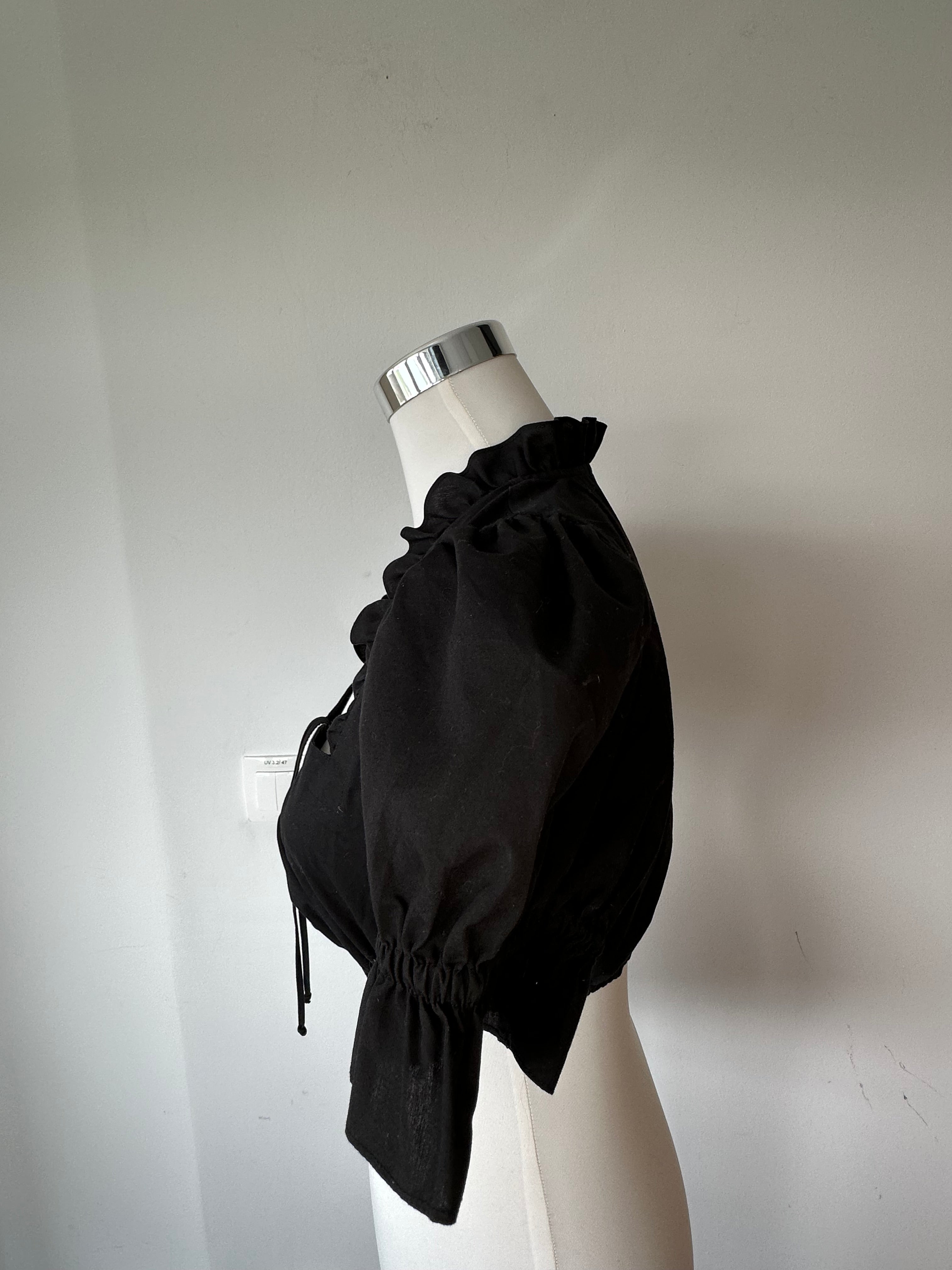 Distler Dirndl Bluse kurz Schwarz Gr. 36 Puffärmel guter Zustand