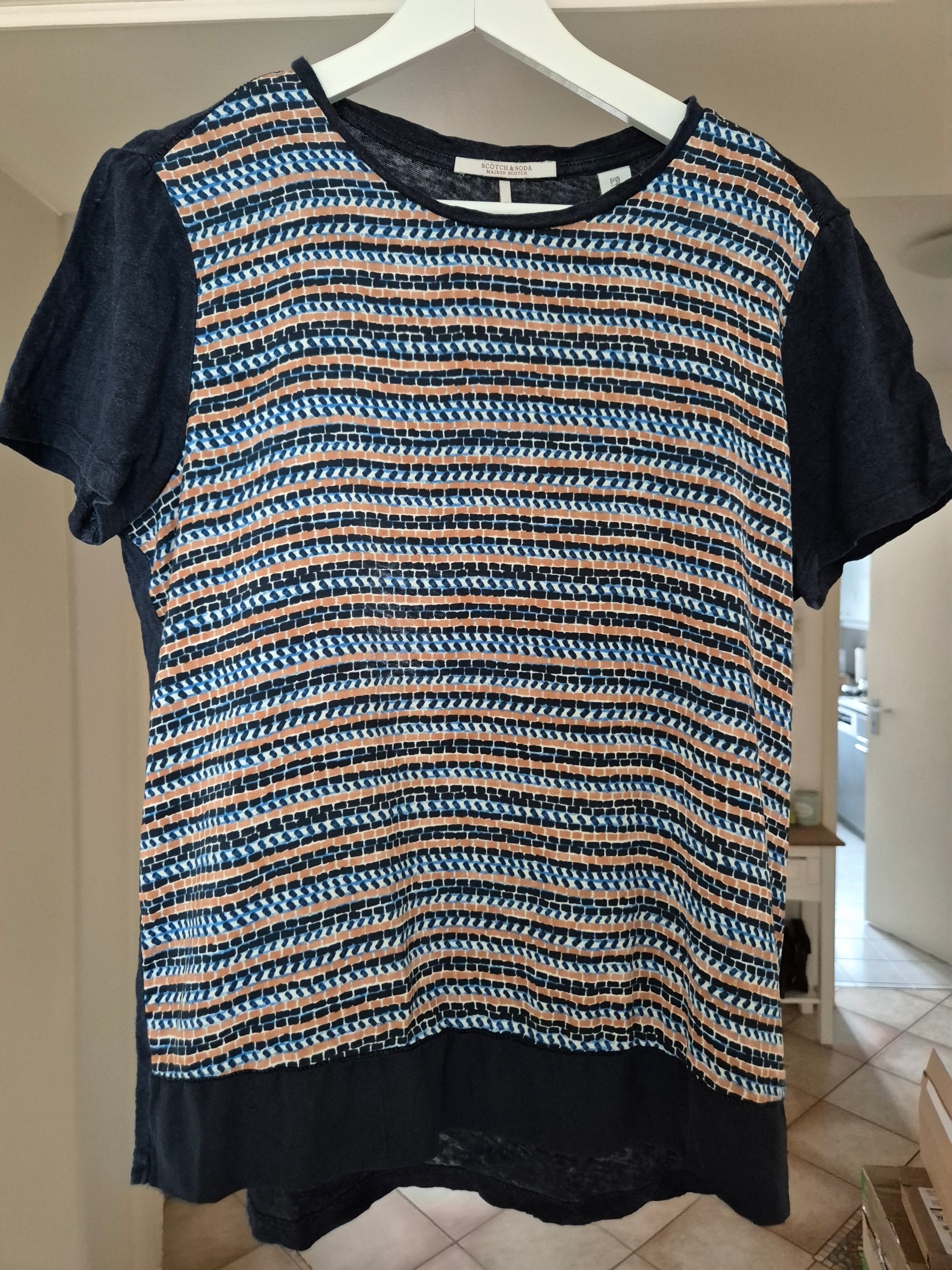 Scotch & Soda Raffia Town Damen T-Shirt XS Blau/Orange Leinen – Gut