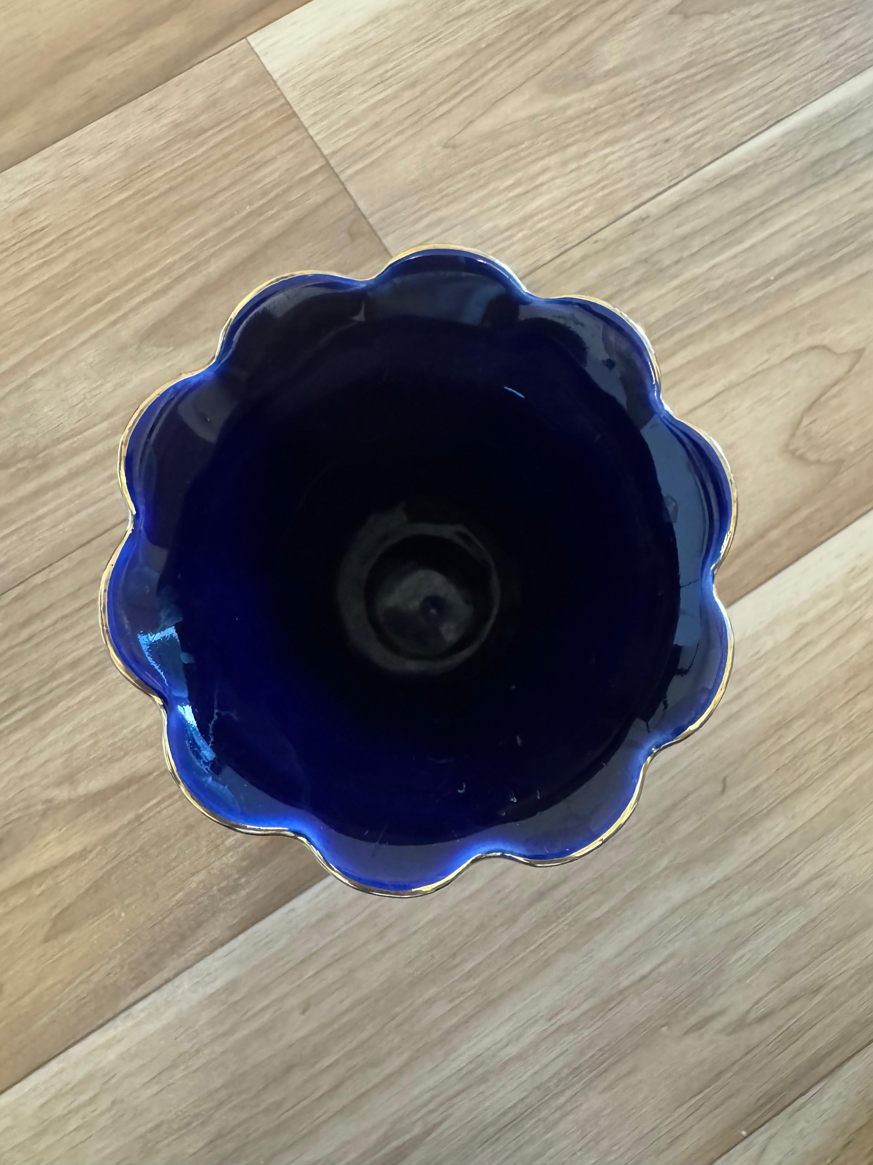 Bareuther Echt Cobalt Vase, Kobaltblau, Goldrosen, Porzellan, Vintage, Deutschland