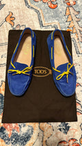 Tod’s „Gommino“ Loafer – Blau Wildleder/Gelbe Schnürung – EU 37.5 – Gut
