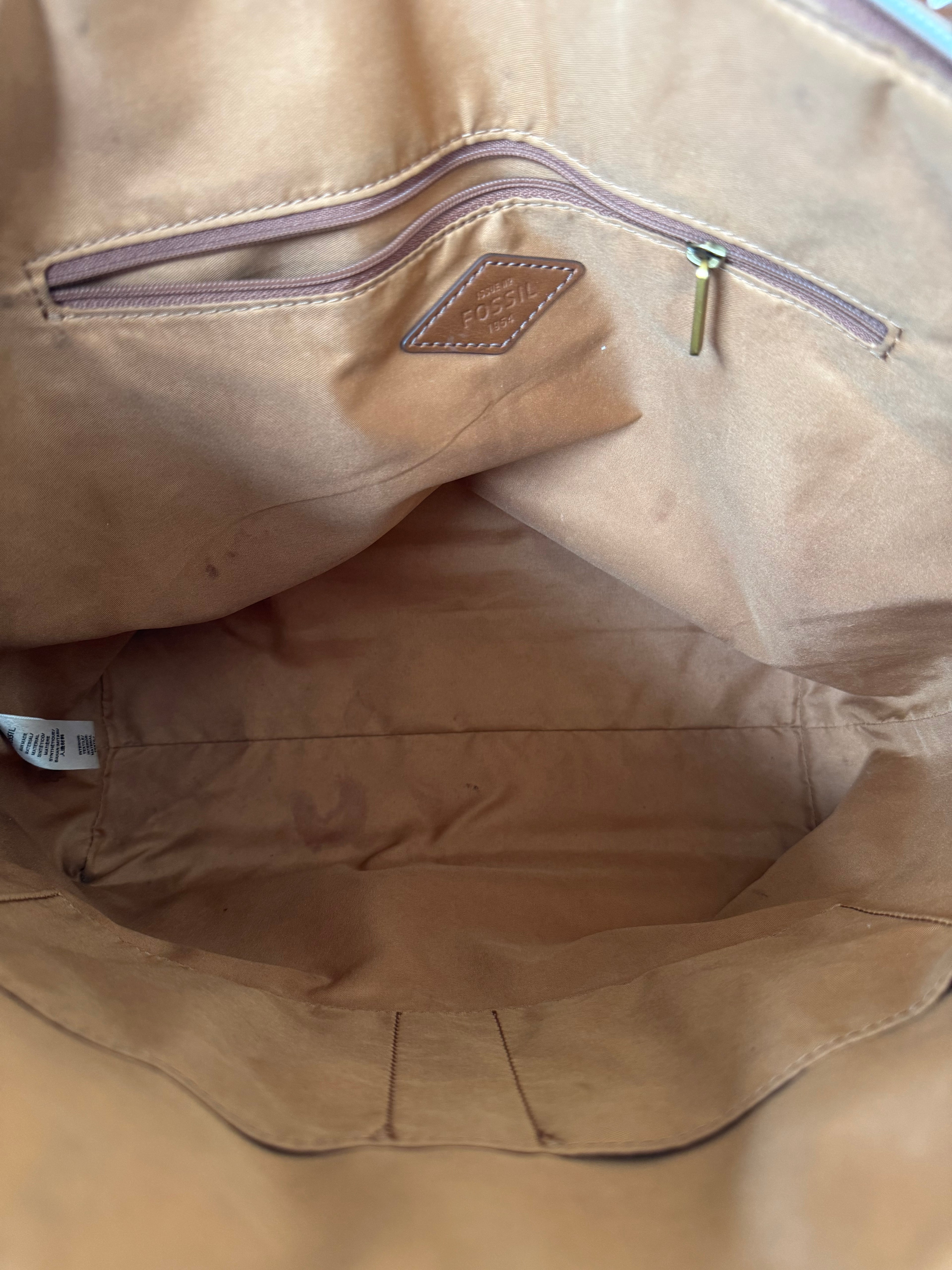 Fossil Jacqueline Tote Heritage Monogram Beige Canvas Mittel, guter Zustand