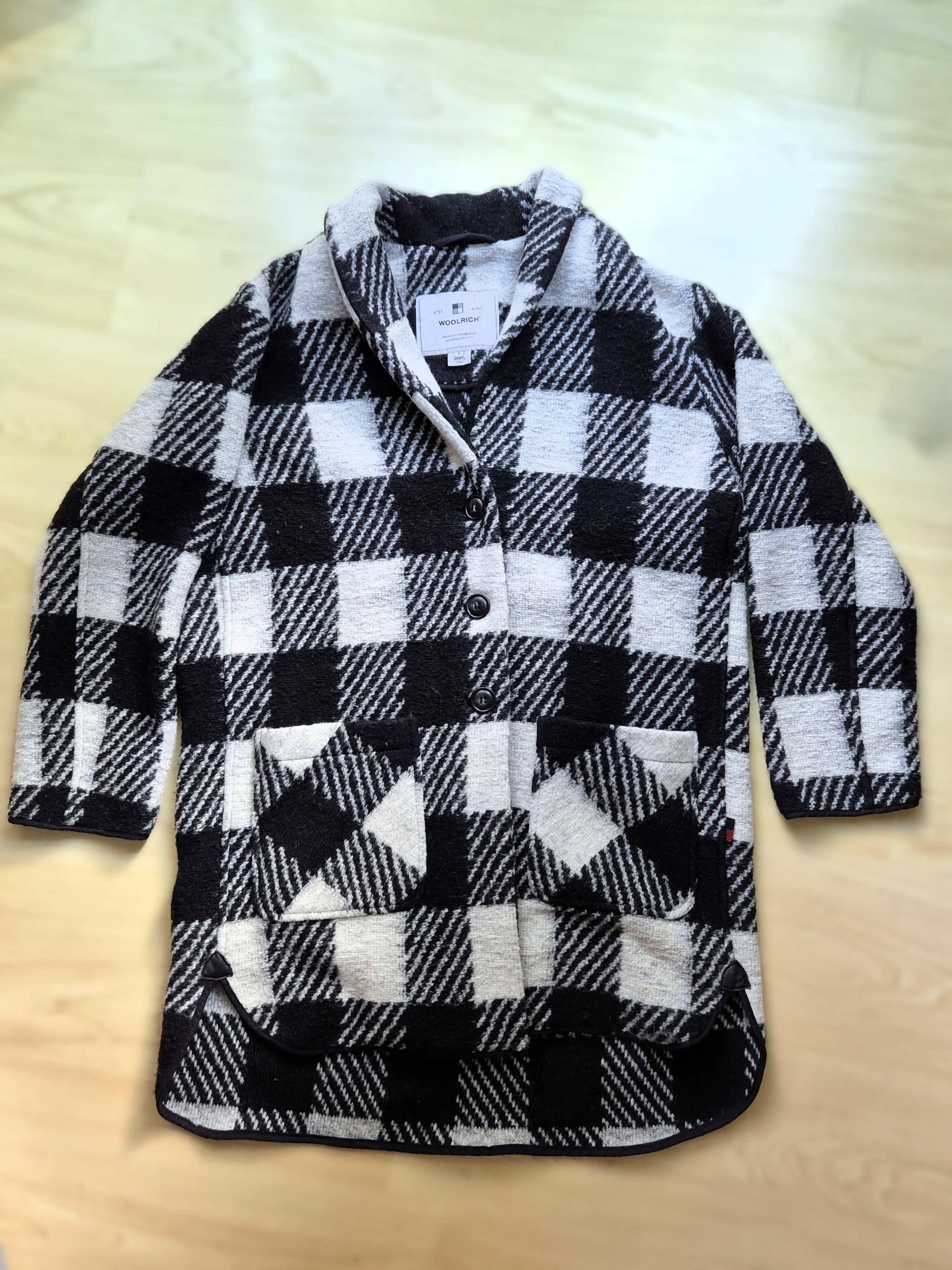 Woolrich „Gentry“ Mantel | S | Schwarz-Weiß Karo | Sehr gut