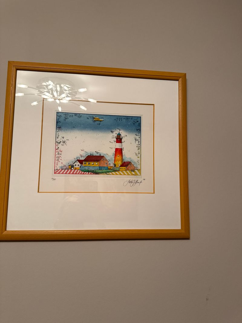 Signed Multicolor Etching “Lighthouse” by Göttel, Ltd. Ed. 17/70, Framed, 40x50cm