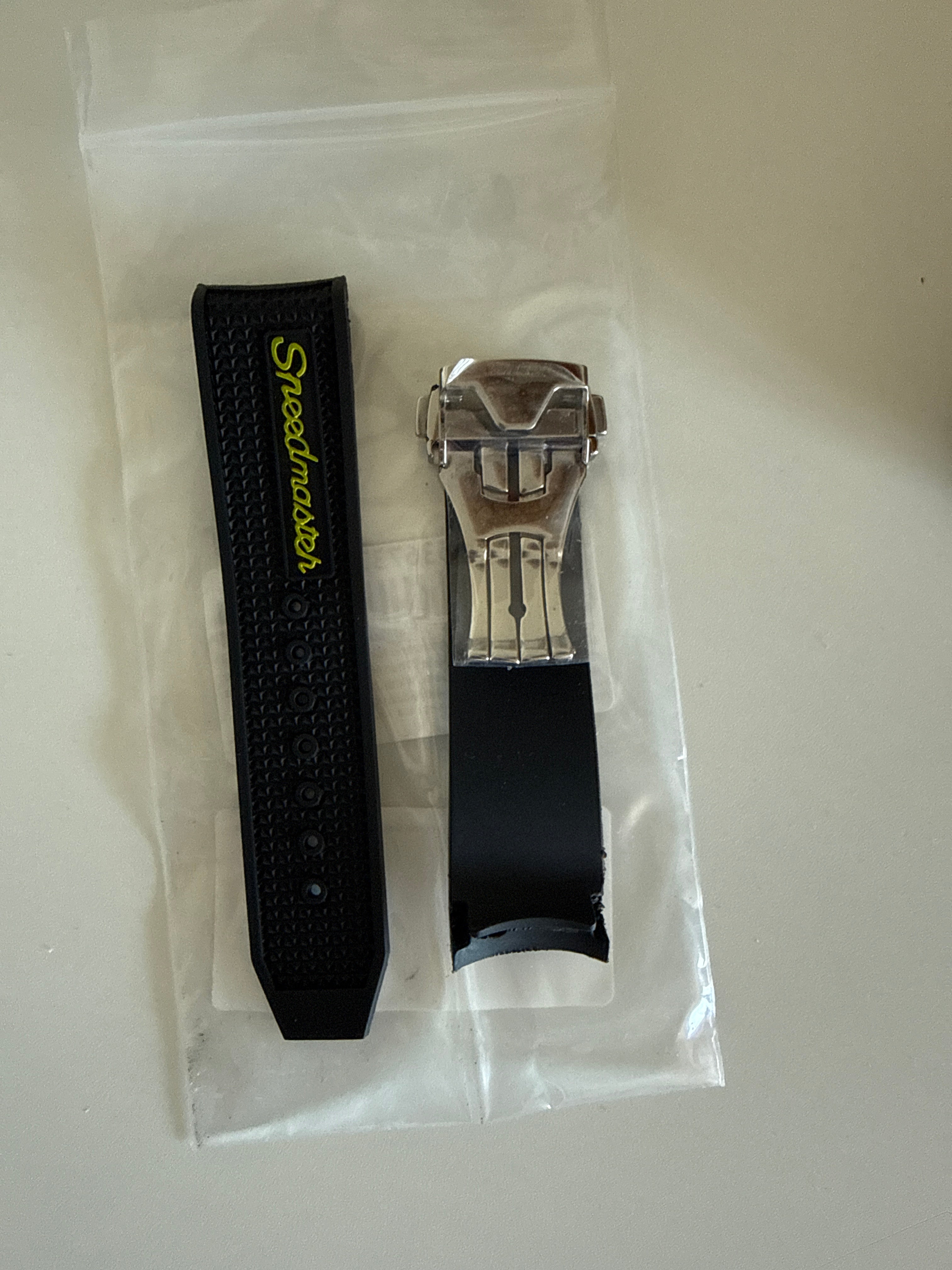 Schwarz/Gelb Kautschuk Armband für Omega Speedmaster Racing 19mm Sehr Gut