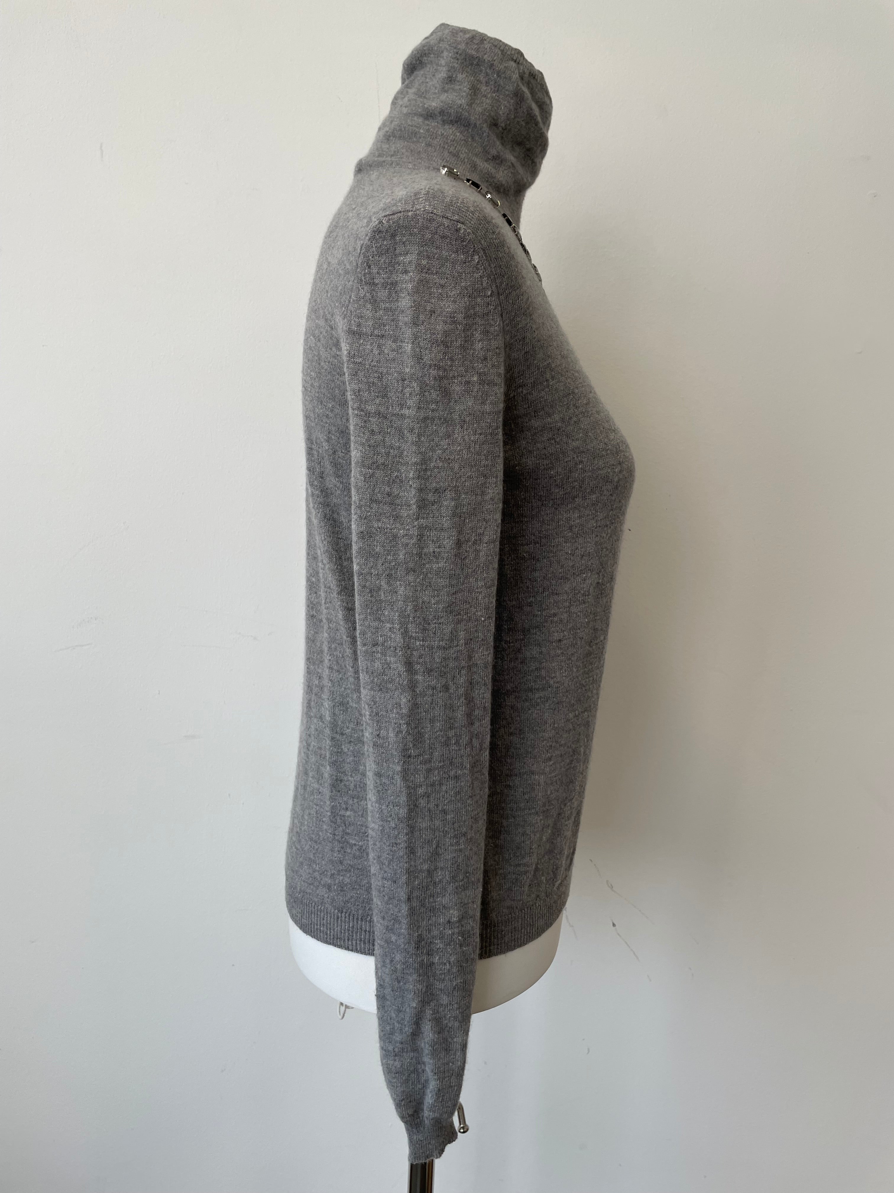 Blue Grey Embellished Turtleneck Jumper Wool Cashmere EU 36 Very Good