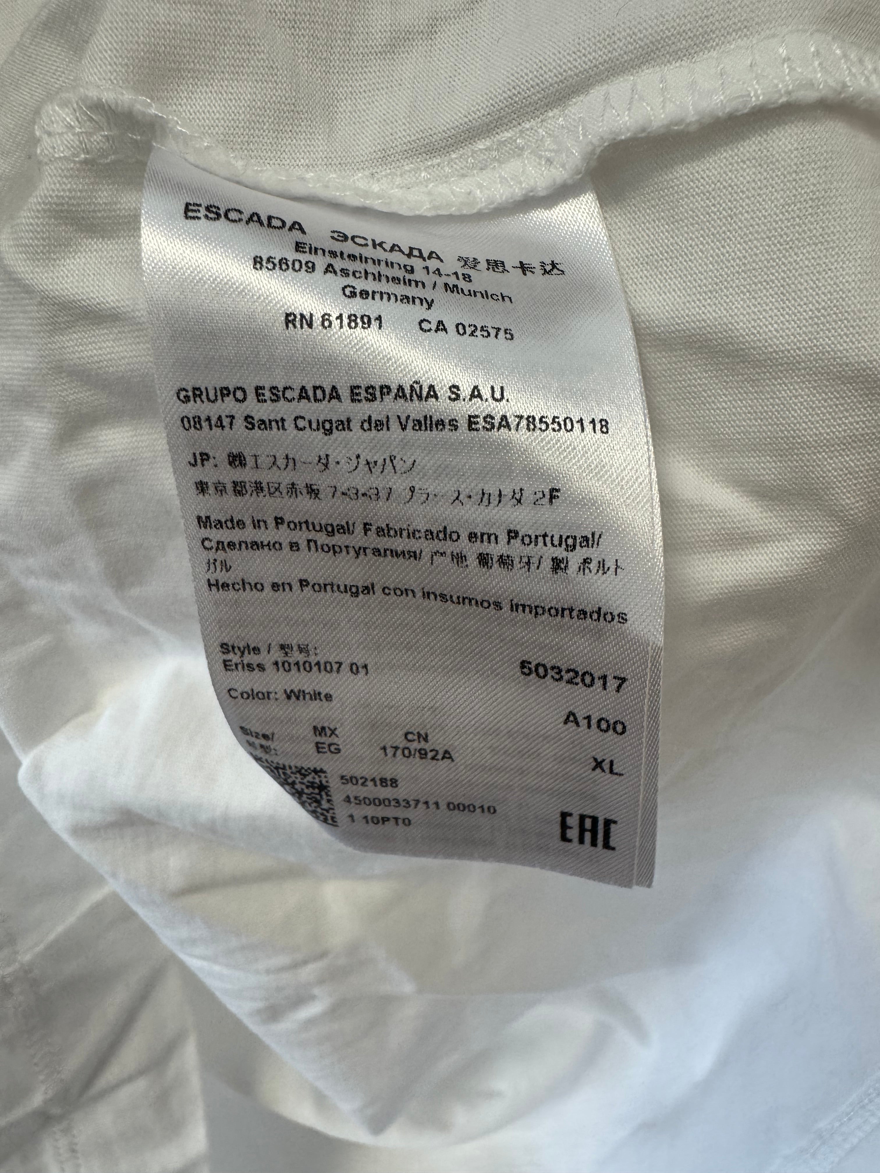 Escada Eriss T-Shirt – Pailletten-Lippen, Weiß, XL, Sehr guter Zustand