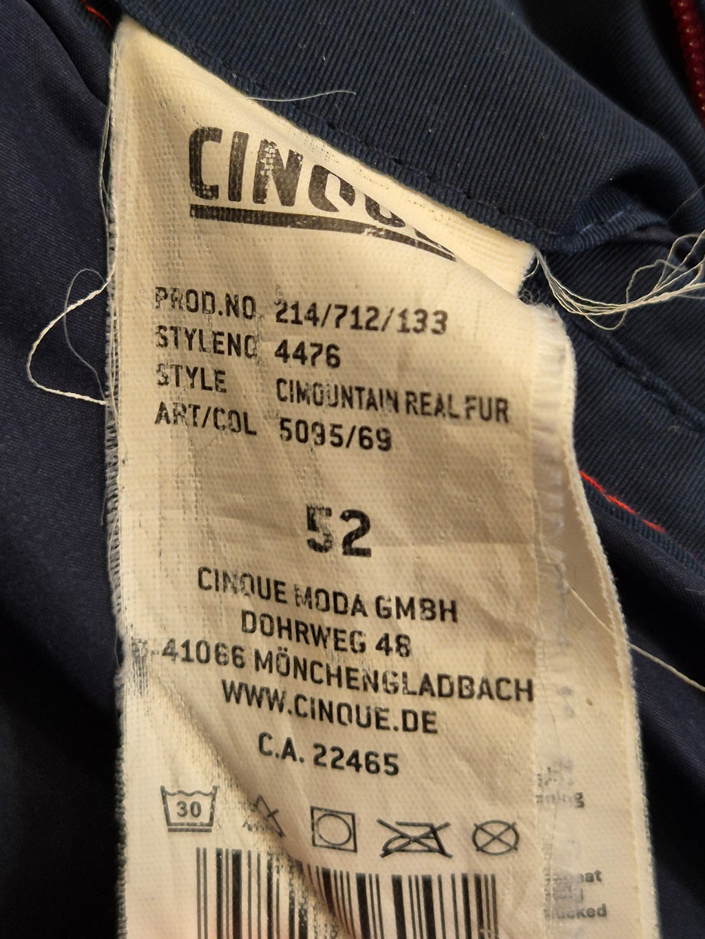 Cinque “Cintonian Realfur” Men’s Parka 52/L Navy, Real Fur, Good Condition