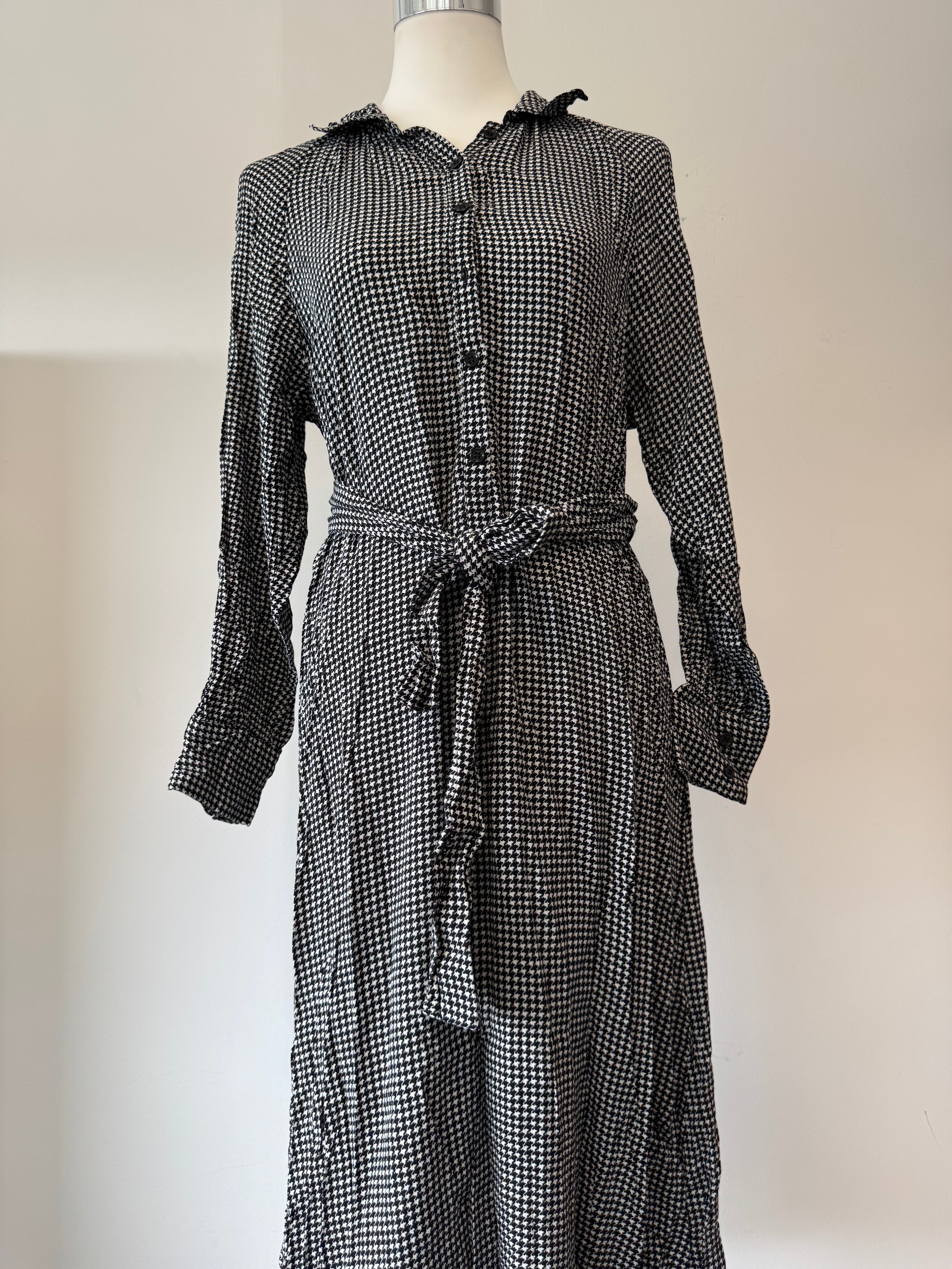 Zara Houndstooth Maxi Dress, Black/White, Size M, Very Good Condition