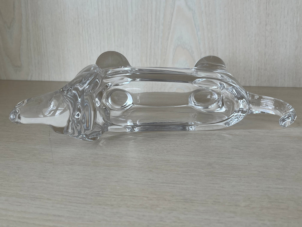 Art Vannes France Crystal Dachshund Dish, Signed, 23cm, Good Condition