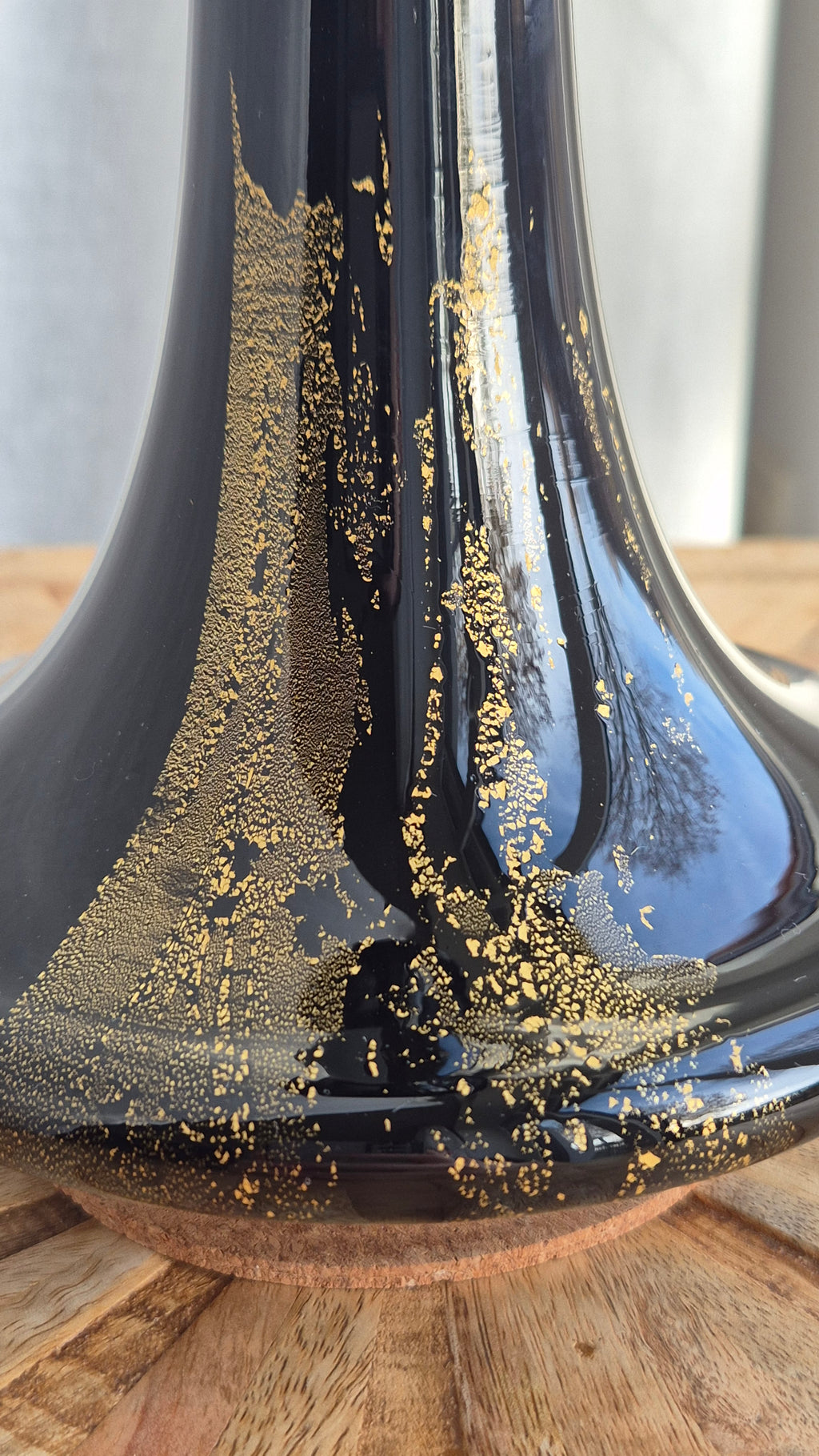 Theresienthal Black Glass Vase with Gold Leaf, 30cm, Like New