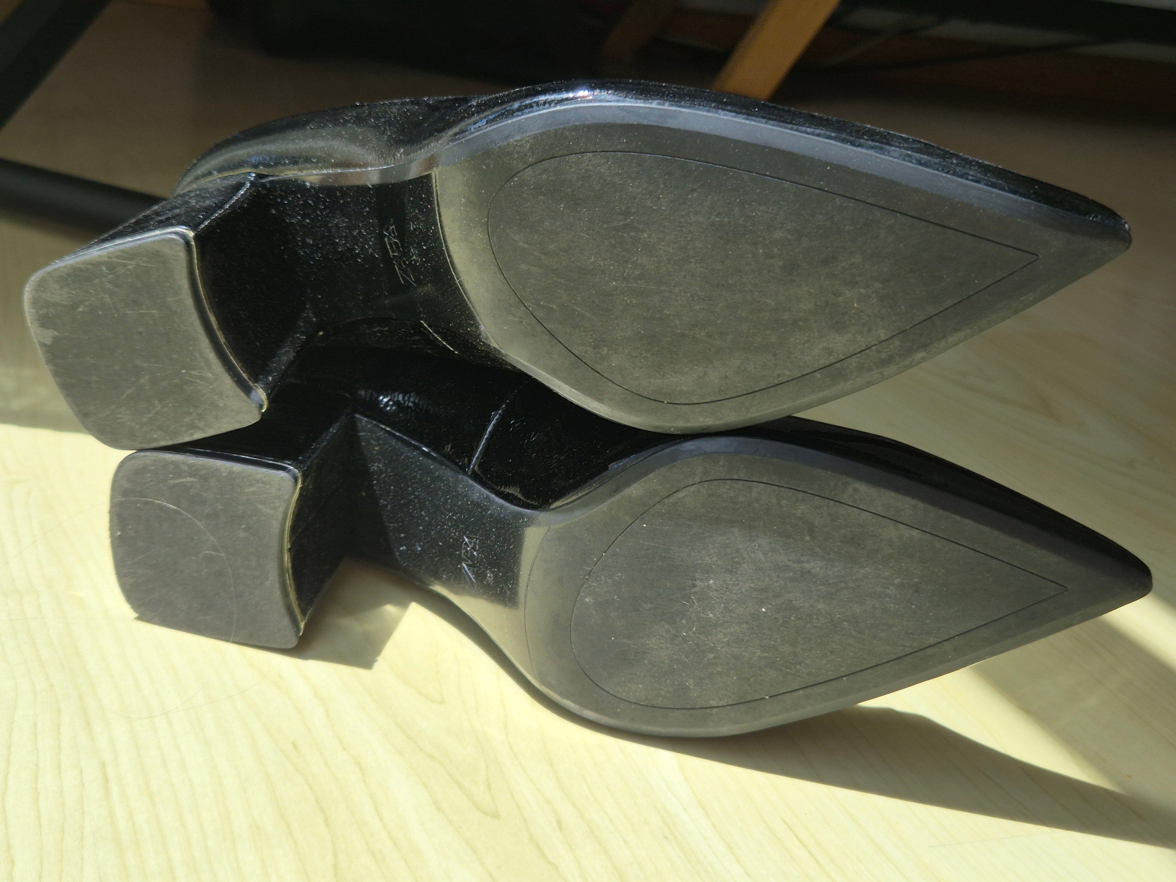 Zara Black Patent Block Heel Pumps, Size 39, Very Good Condition