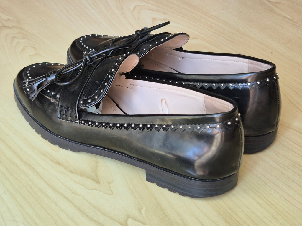 Zara Studded Loafers Black EU 38 Good Condition