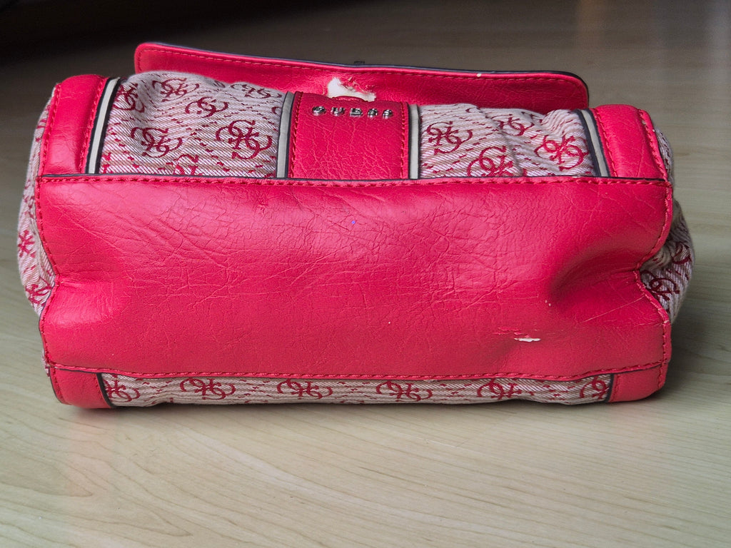 Guess 4G Logo Satchel/Schultertasche – Rot & Beige, Gebrauchter Zustand, 22x19cm