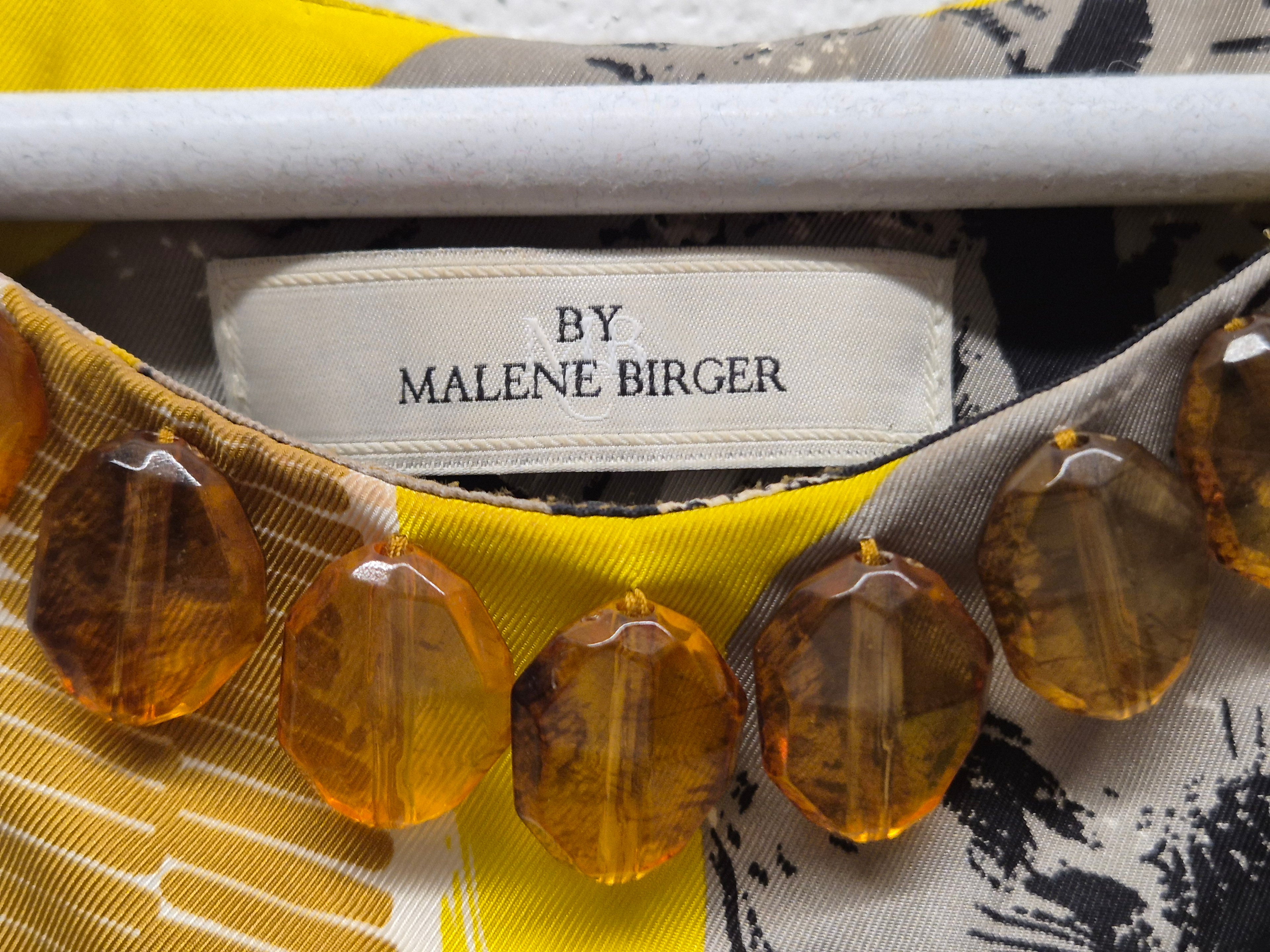 By Malene Birger Silk Animal Print Dress 36 DE Yellow Gray Black Amber Beads Good