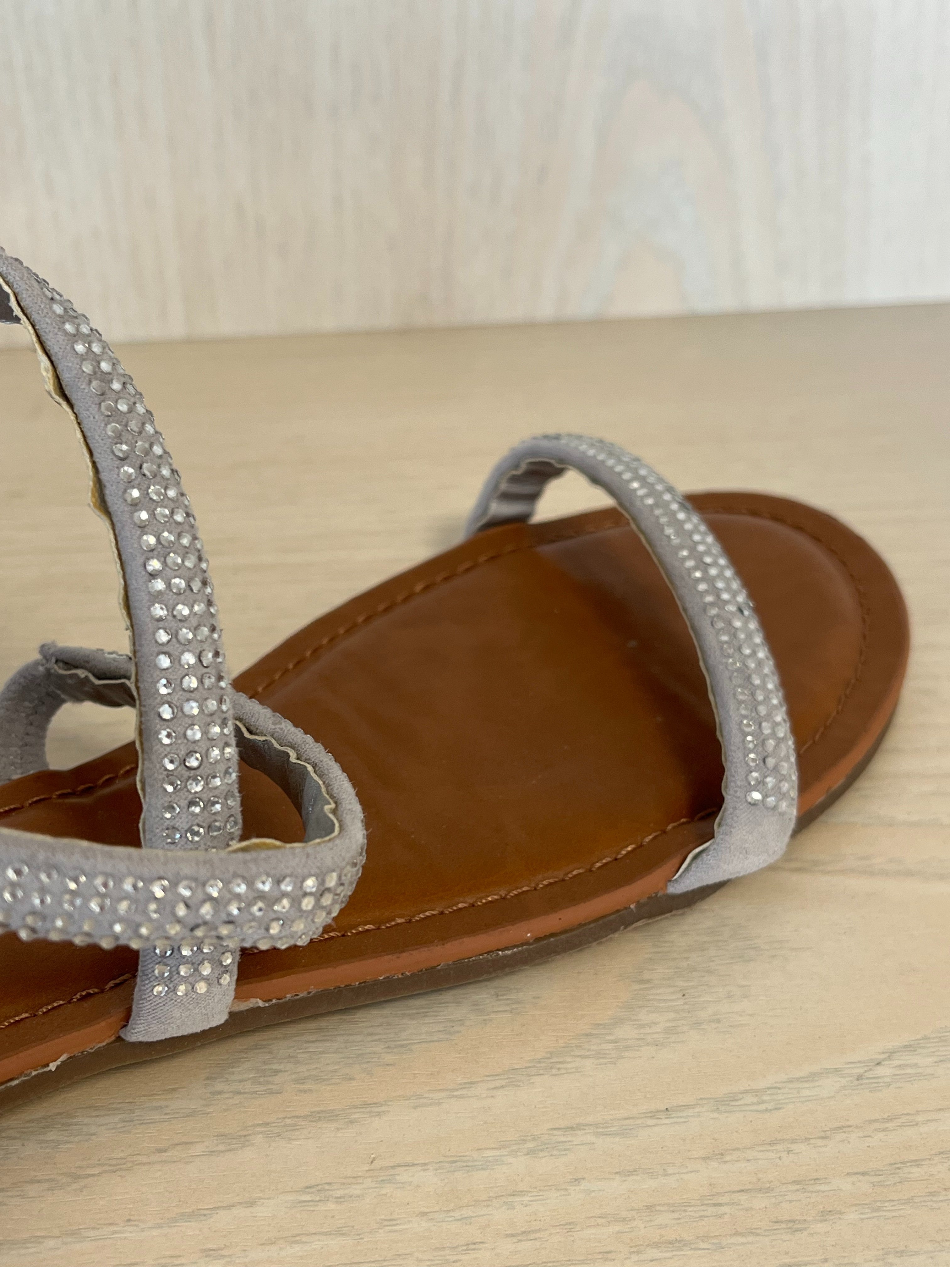 Massimo Sandalen mit Strass | Beige-Grau | Wie Neu | Gr. EU 7 1/2