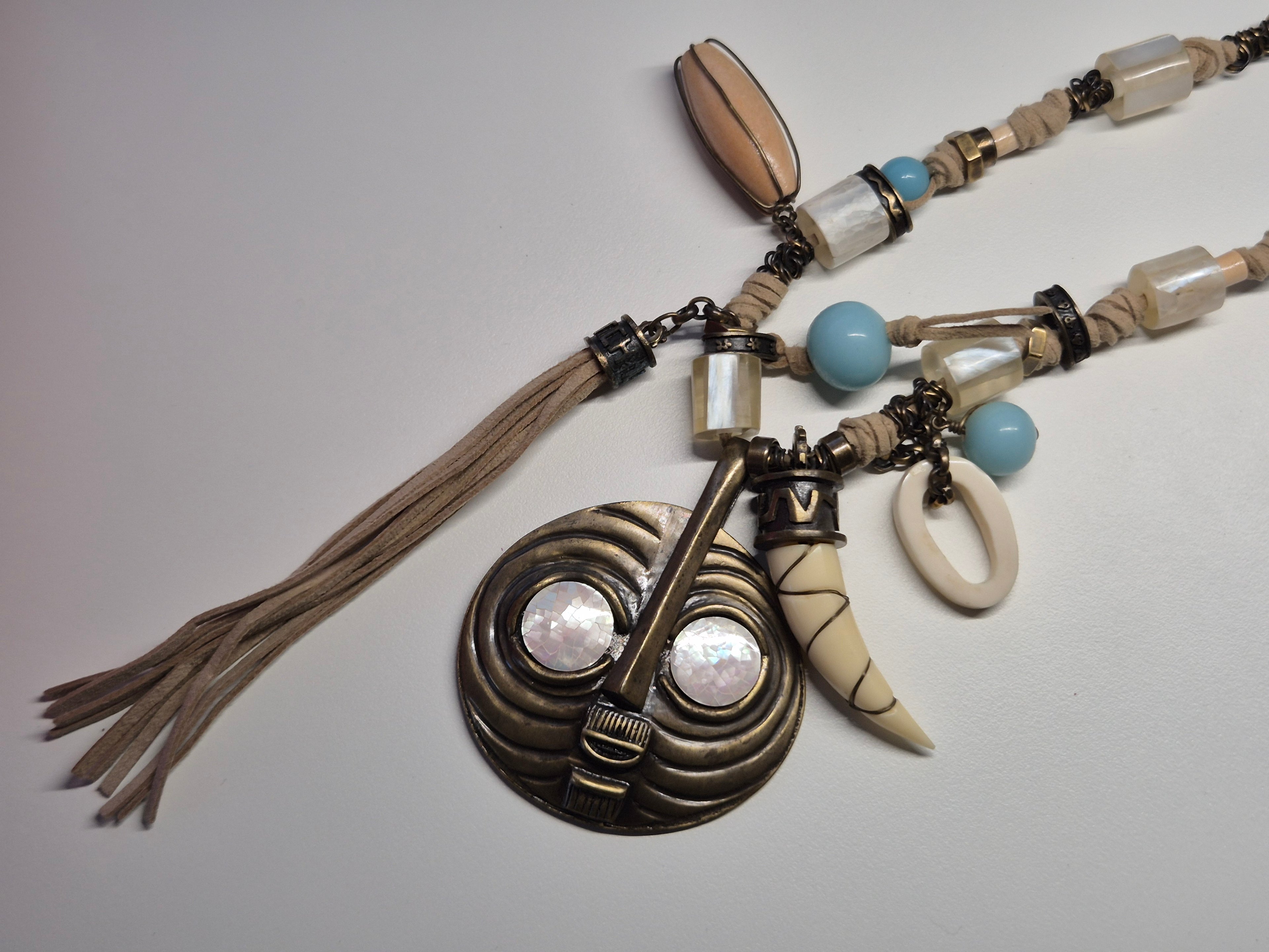 Konplott Boho Statementkette 80cm – Naturmaterial, Türkis, sehr guter Zustand