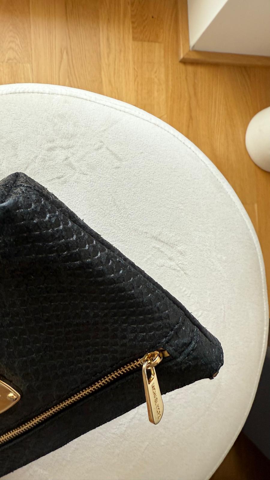 Michael Kors Python-Embossed Leather Wristlet Clutch | Black | Very Good