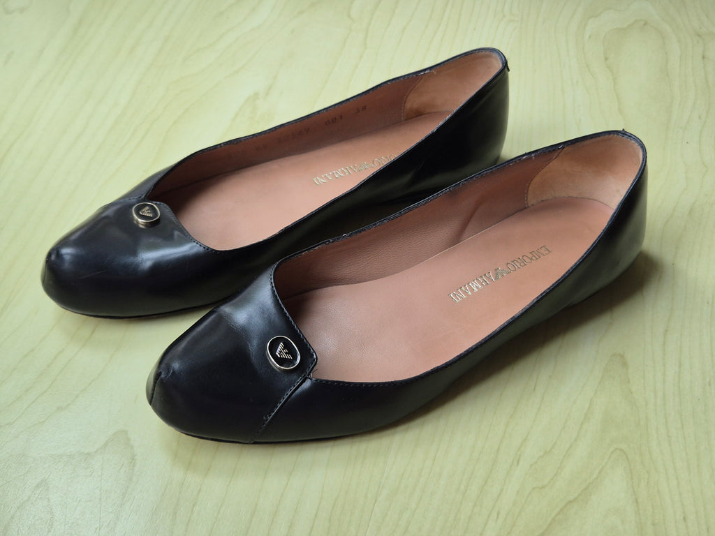 Emporio Armani Black Patent Leather Ballet Flats EU 38 – Good Condition