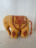 Handcrafted Fabric Elephant Plush Toy, Yellow with Red, 15cm, Good Condition