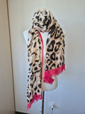 Shingora Leinen Schal – Leo Muster, Pink, One Size, Guter Zustand