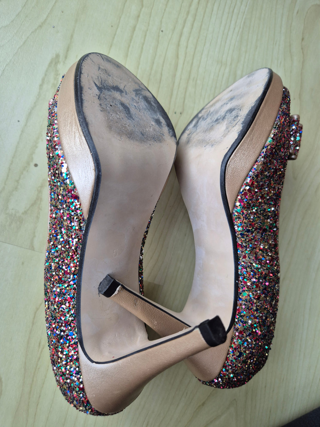 Nina Fiarucci Peep-Toe High Heels, Multicolor Glitter, Gr. 38, Sehr Gut