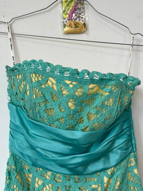 Betsey Johnson Cocktailkleid Spitze Aqua Gelb Gr. 8 Sehr Gut