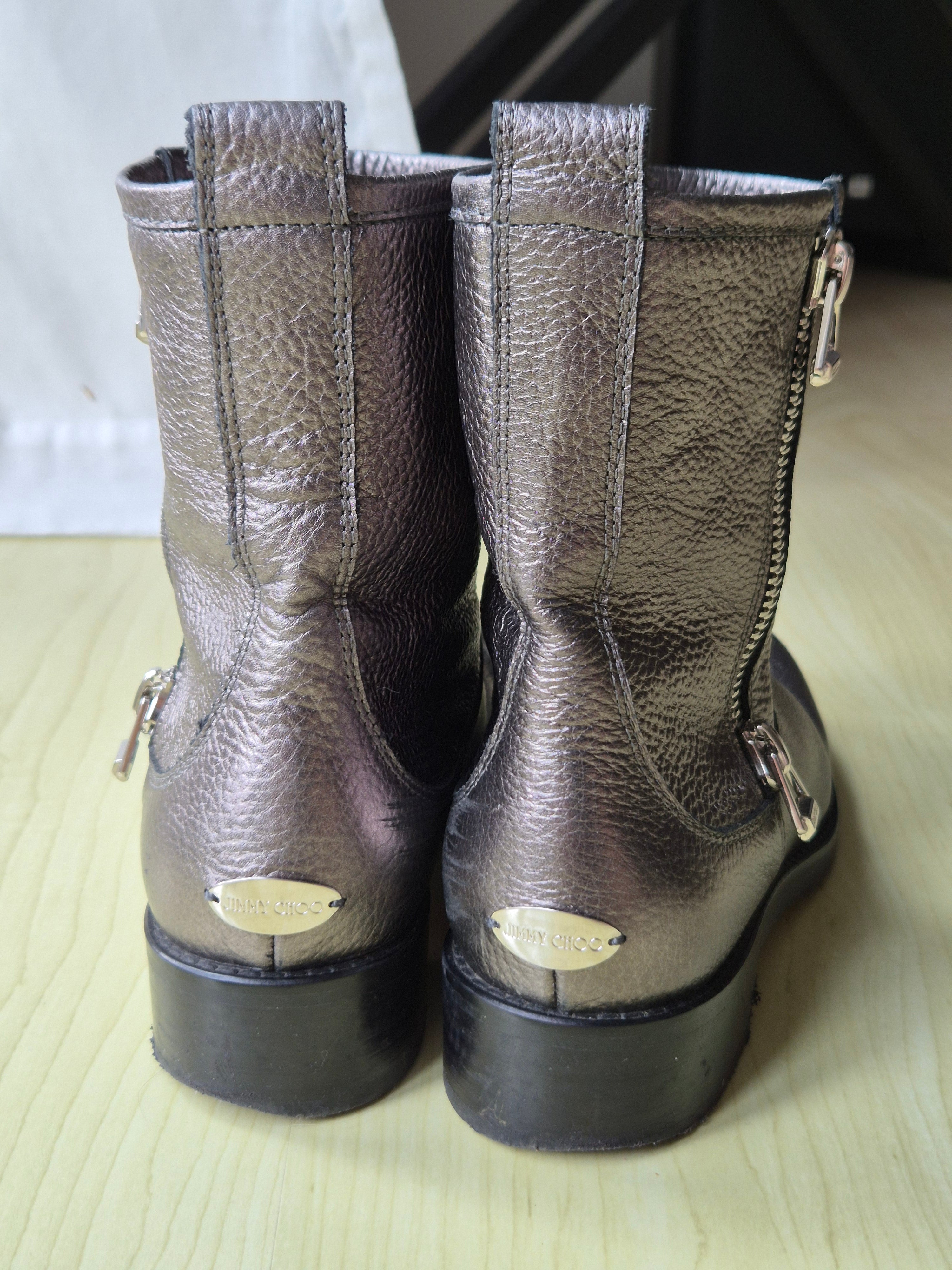 Jimmy Choo 'Youth' Biker Boots Size 37 Gunmetal Leather, Normal Use