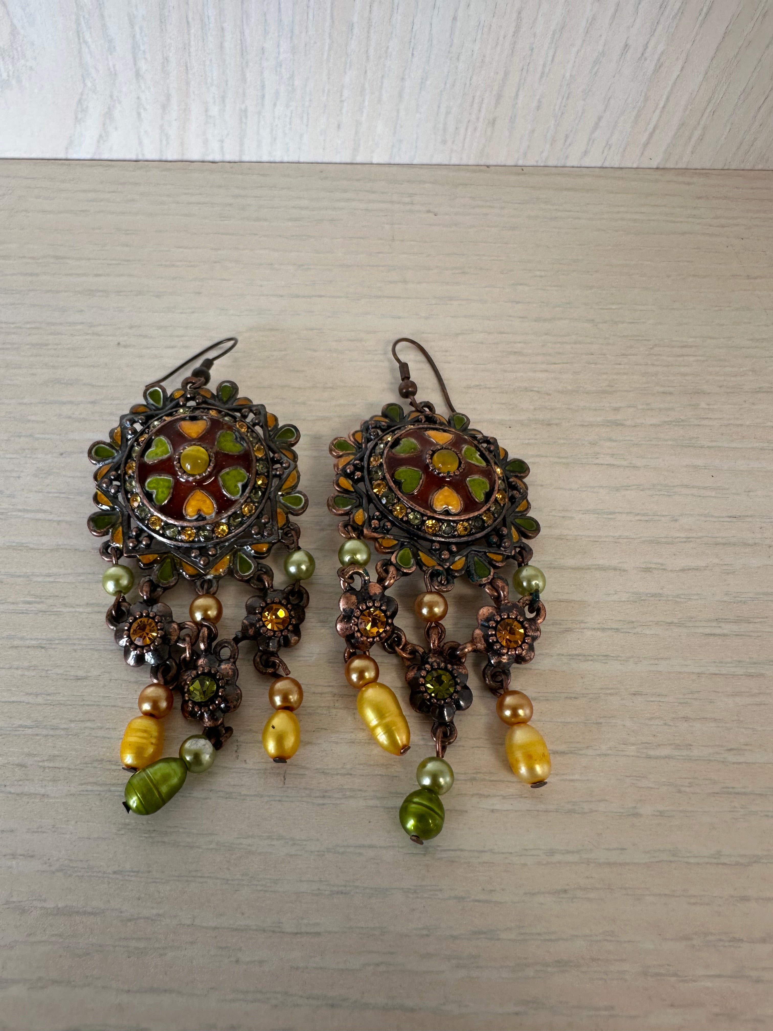Michal Negrin Bronze Chandelier Earrings, Swarovski Crystals, 10 cm, Good