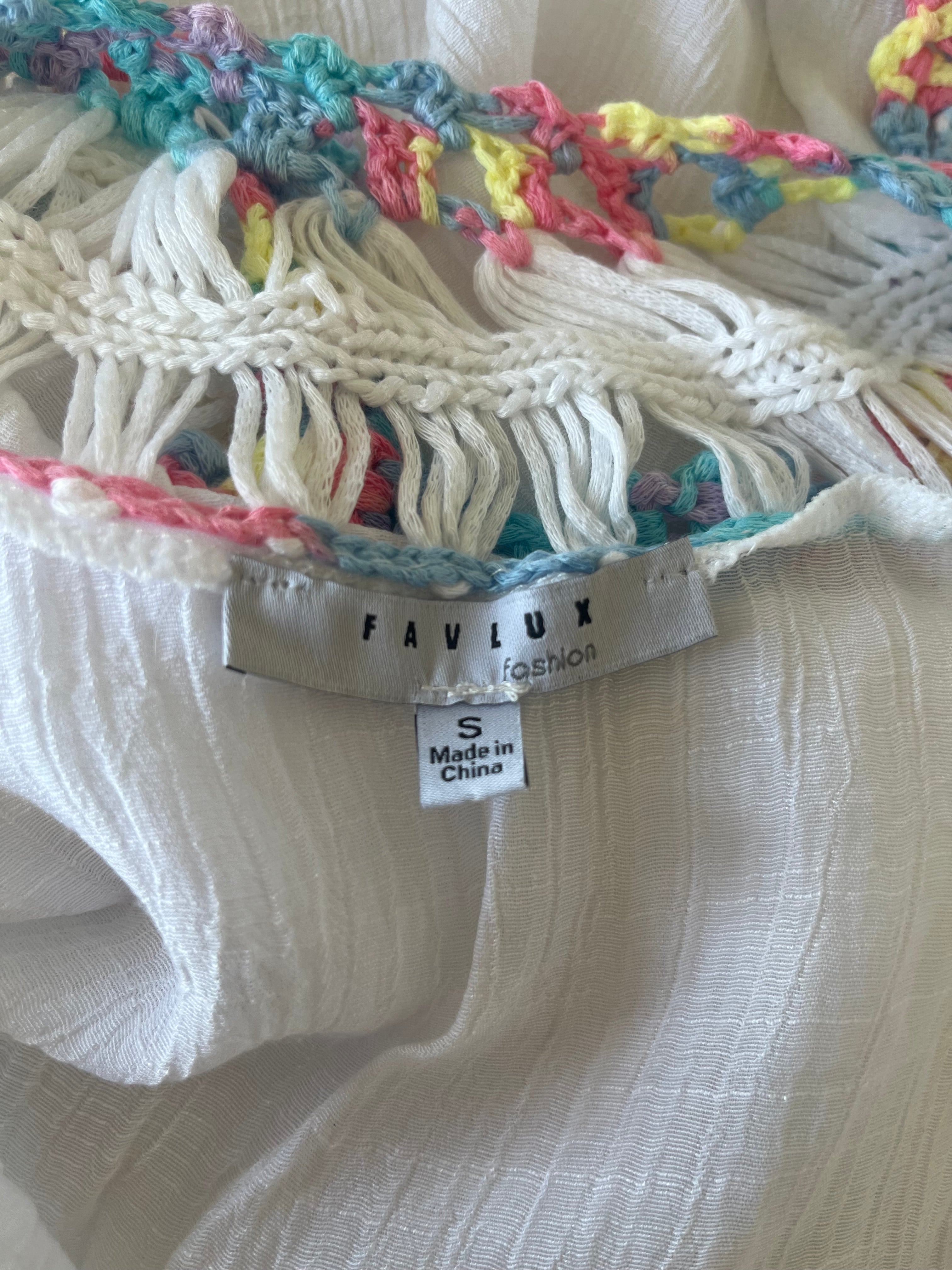 FAVLUX Crochet-Trim Boho Minikleid – Weiß, Gr. S, Sehr guter Zustand