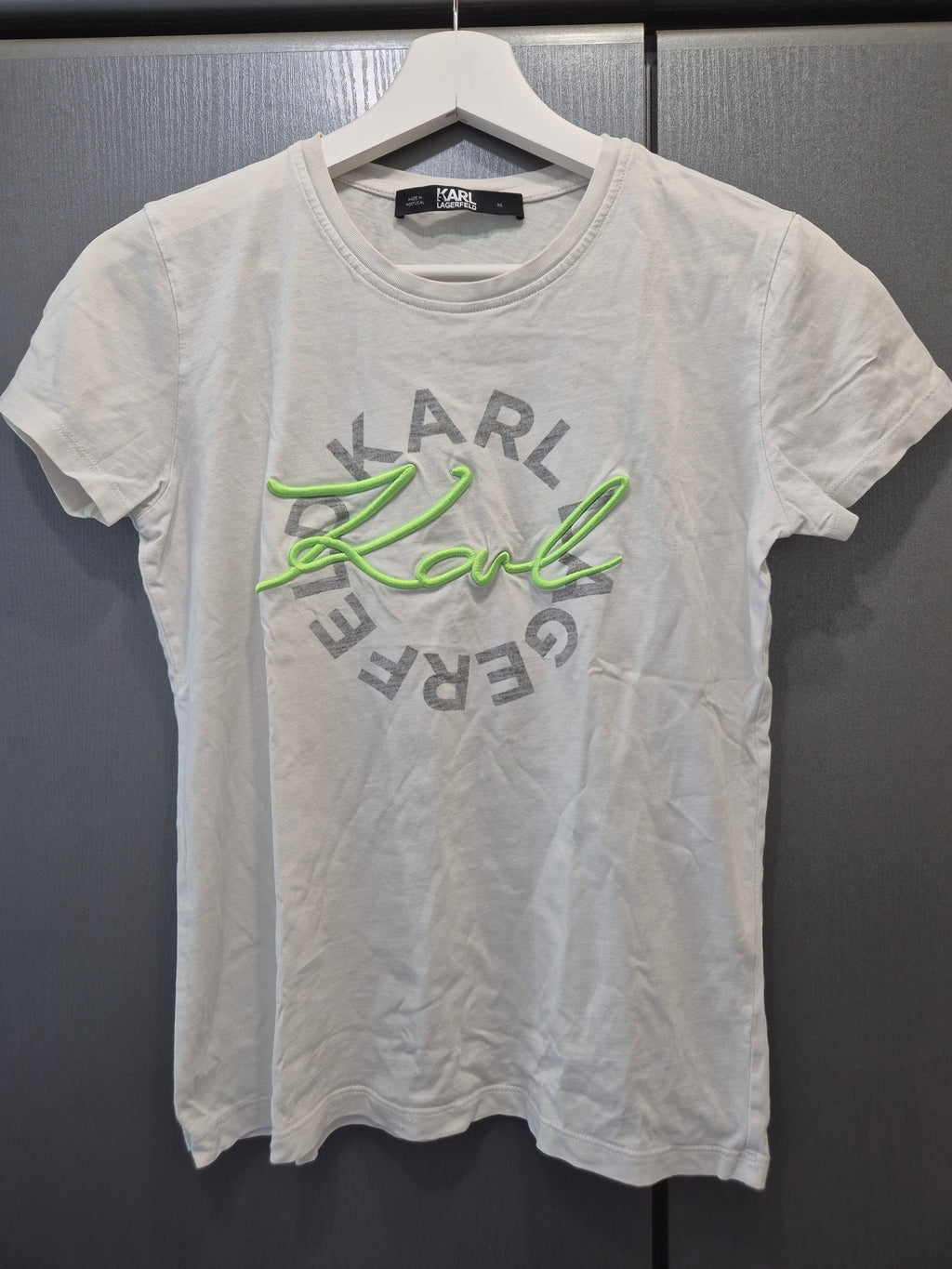 Karl Lagerfeld Karl Logo Tee XS Weiß Neon Grün Guter Zustand