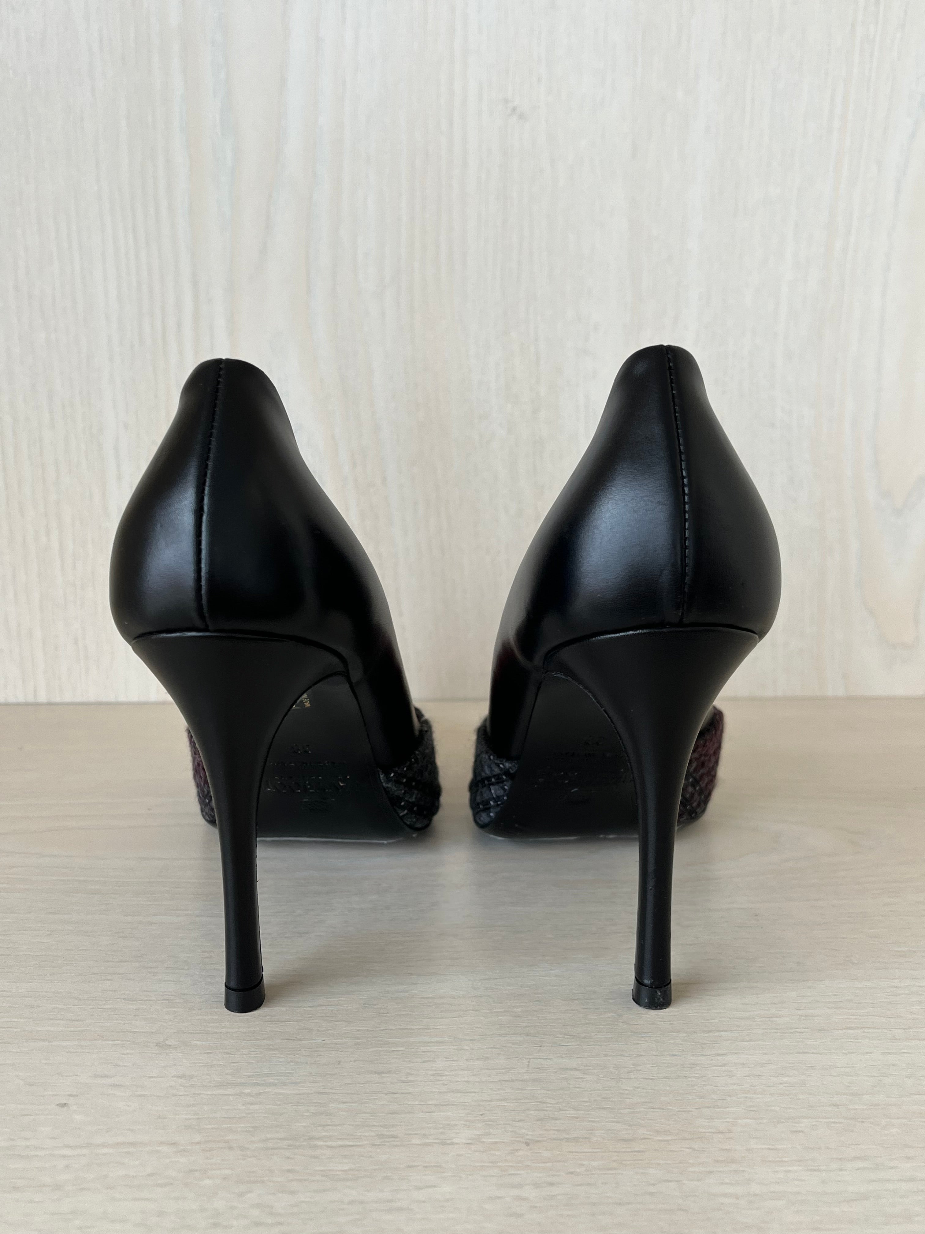 Navyboot Tweed & Leder Pumps 38 Schwarz/Rot | Sehr guter Zustand