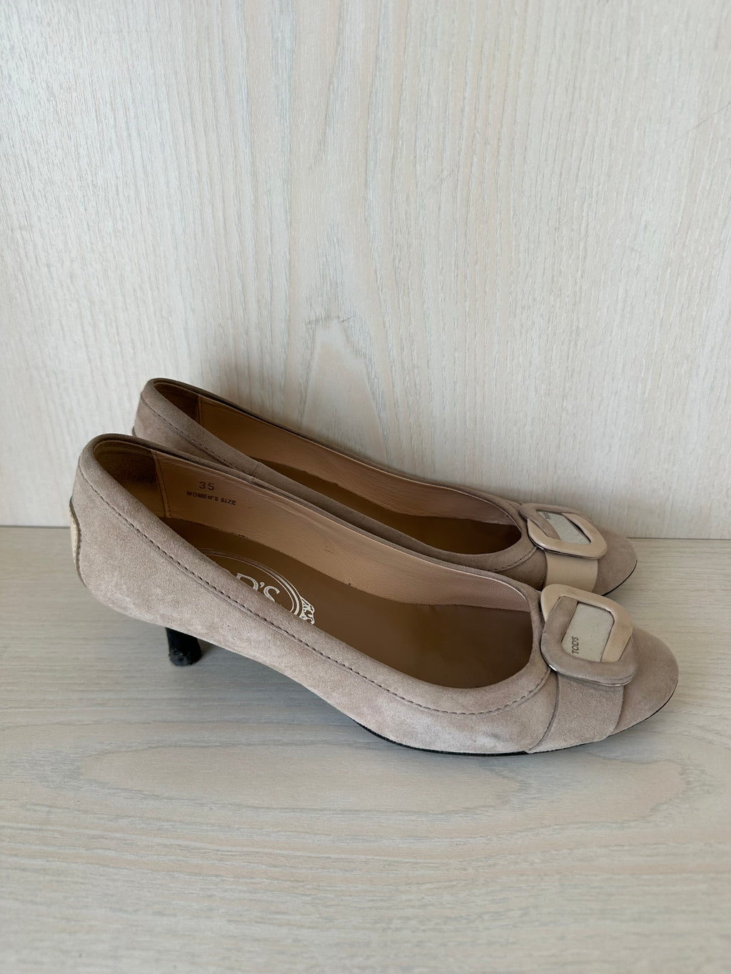 Tod's Damen Pumps Wildleder Schnalle Beige EU 35 Gut