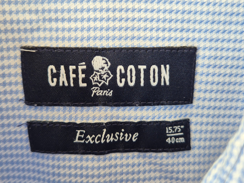 Café Coton Exclusive Herrenhemd 40/15.75 Hellblau 100% Baumwolle Sehr Gut