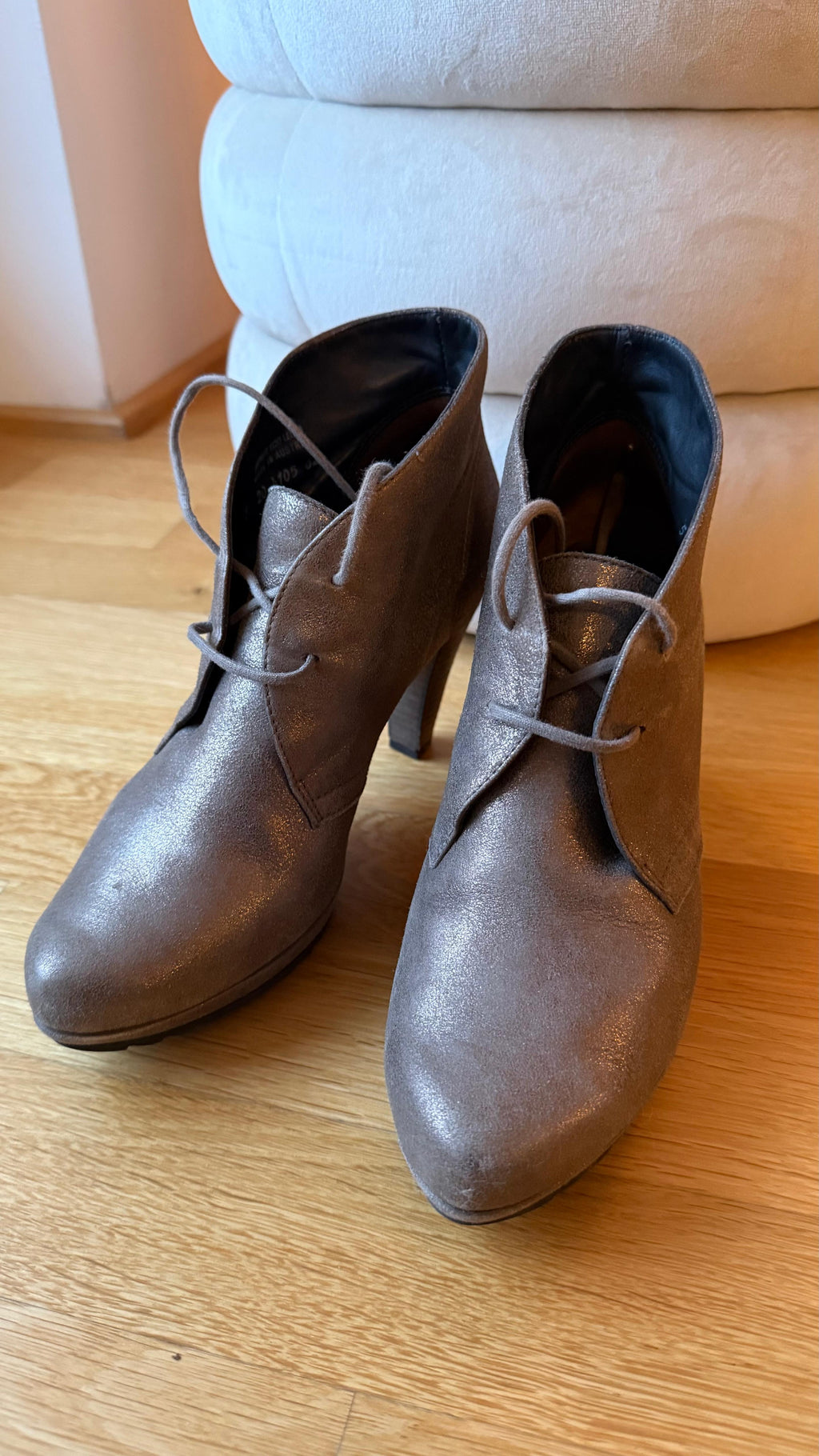 Paul Green Metallic Leather Ankle Boots | Munich | EU 38 UK 5 | 9cm Heel | VG