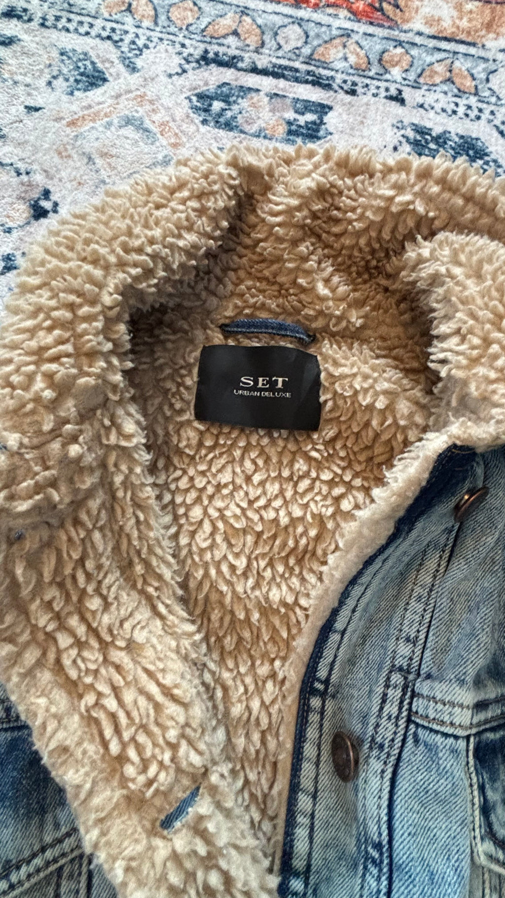 SET “Urban Deluxe” Sherpa-Lined Denim Jacket, Blue, Size L, Very Good