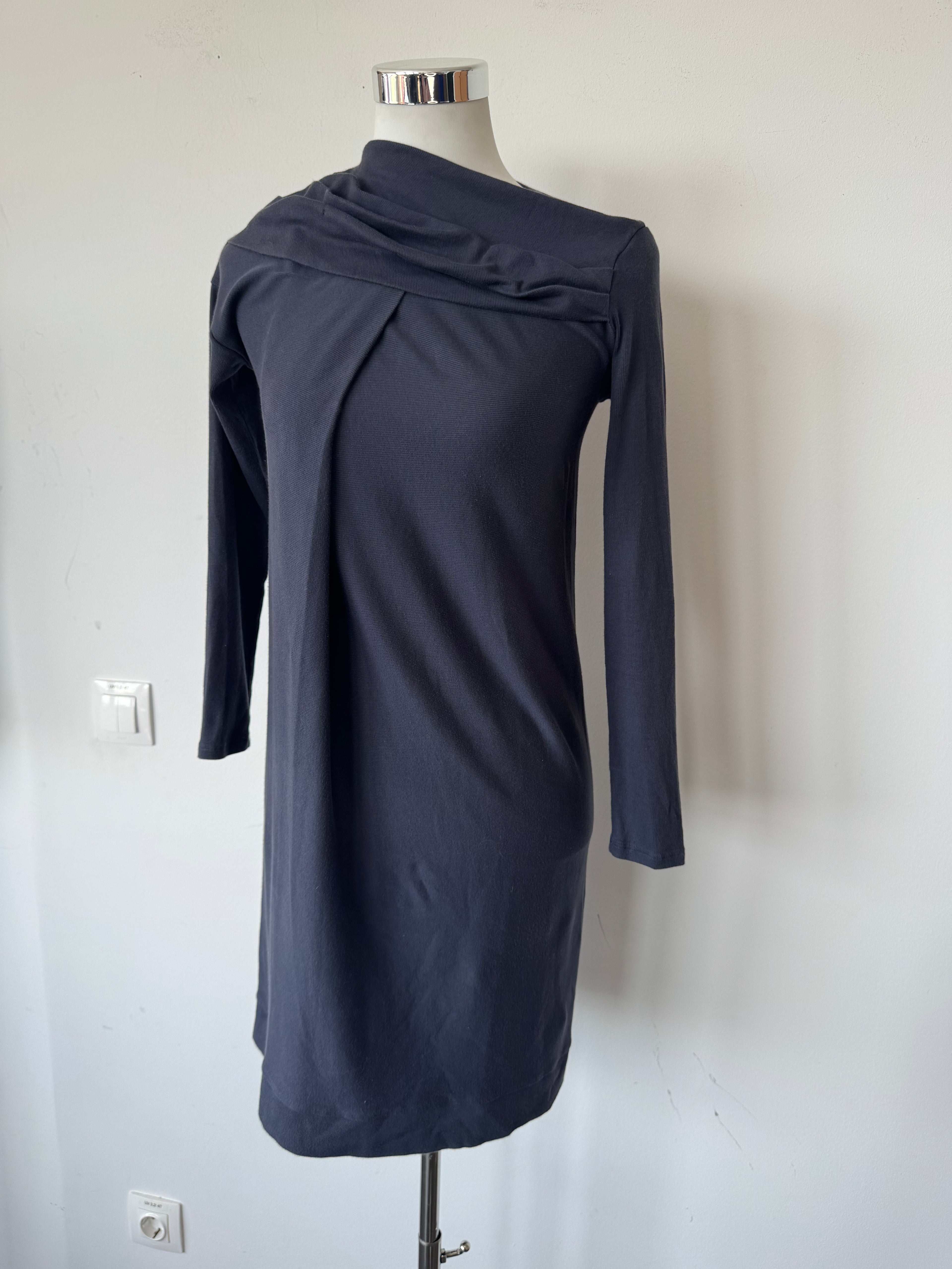 Brunello Cucinelli Cowl Neck Wollmix Kleid Navy M Sehr Gut