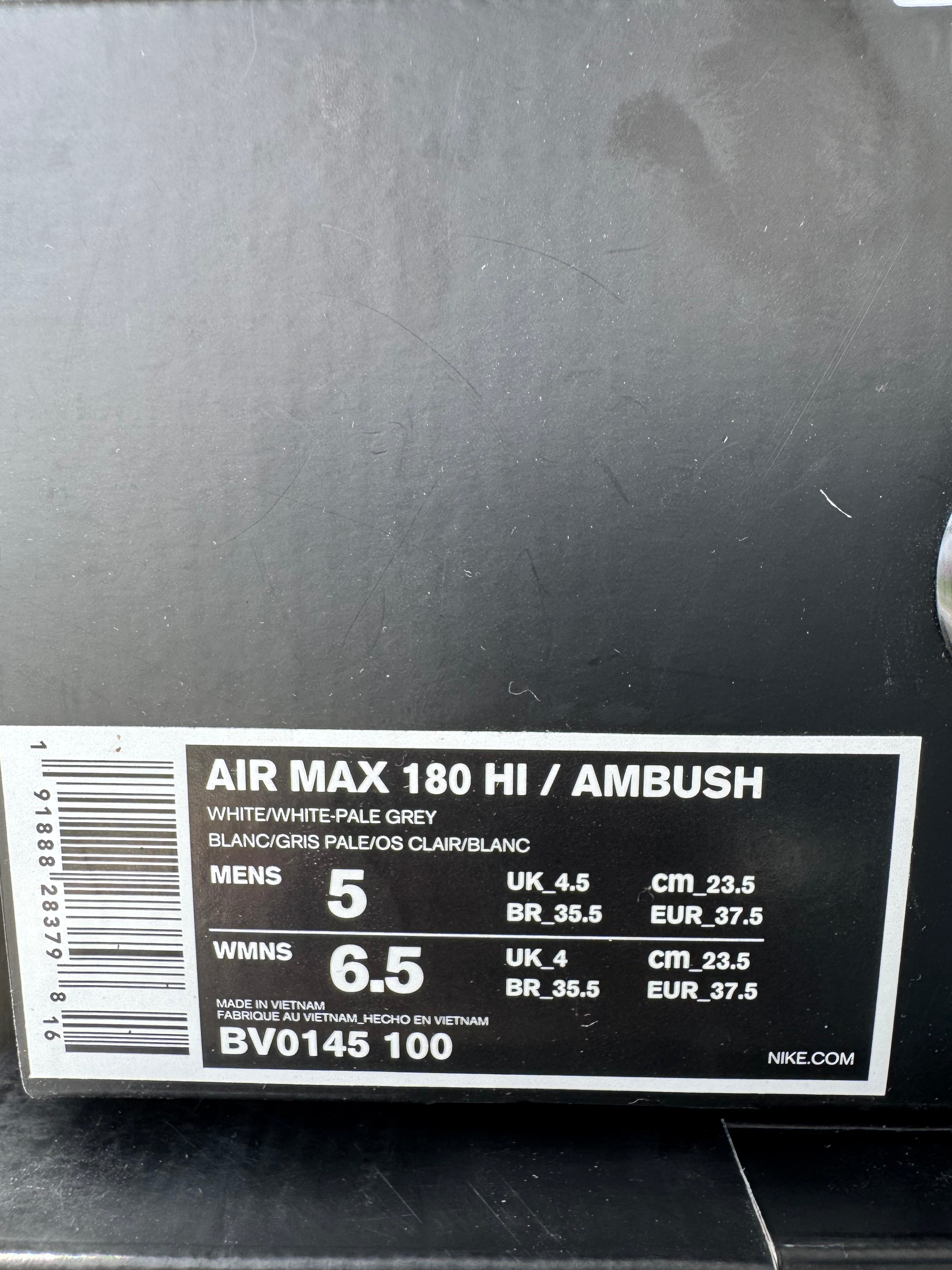 Nike x AMBUSH Air Max 180 Hi White/Pale Grey EU 37.5 Like New w/ Box