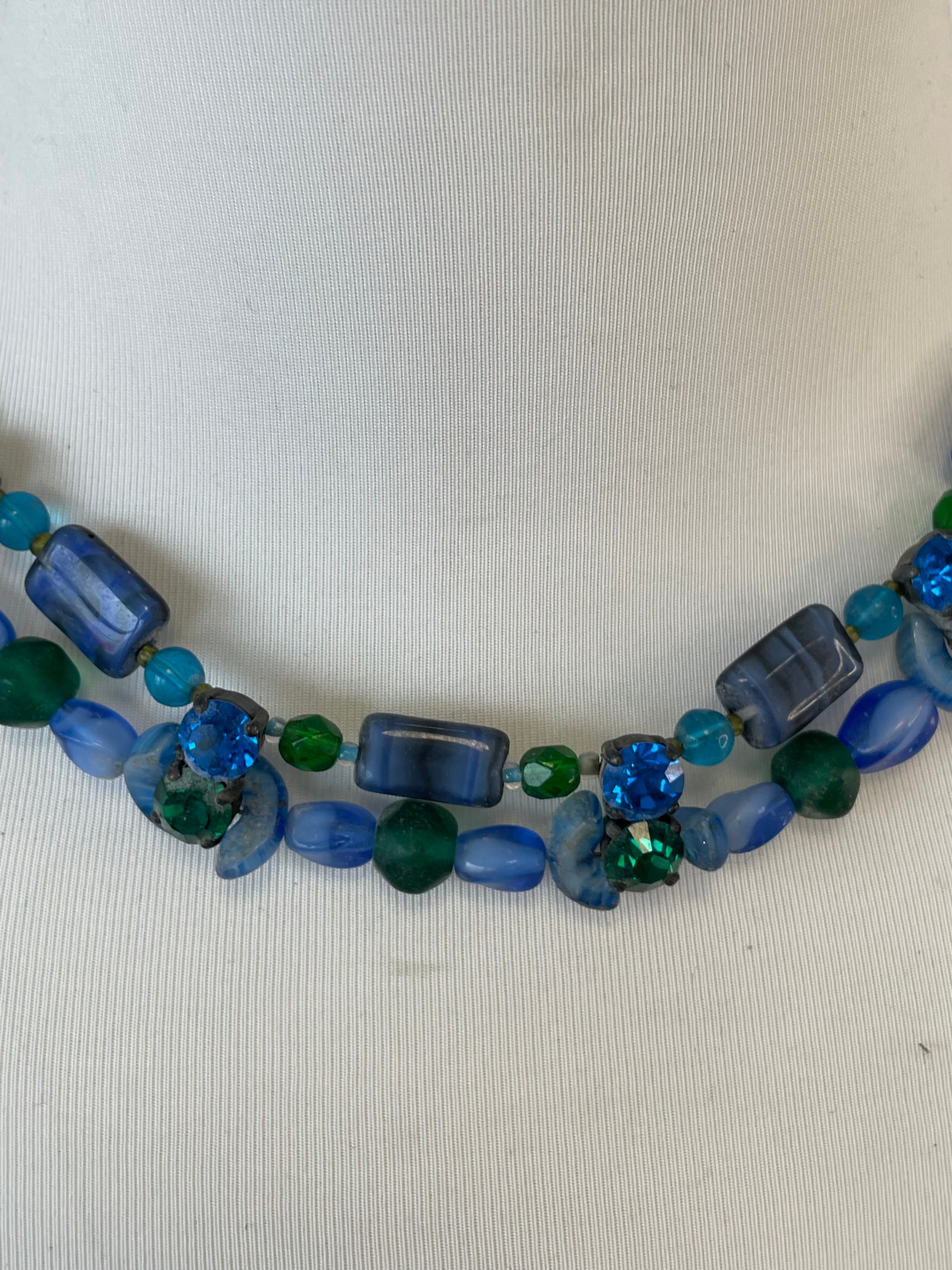 Konplott Double-Strand Glass Bead Bracelet Blue Green Adjustable, Good, 20cm