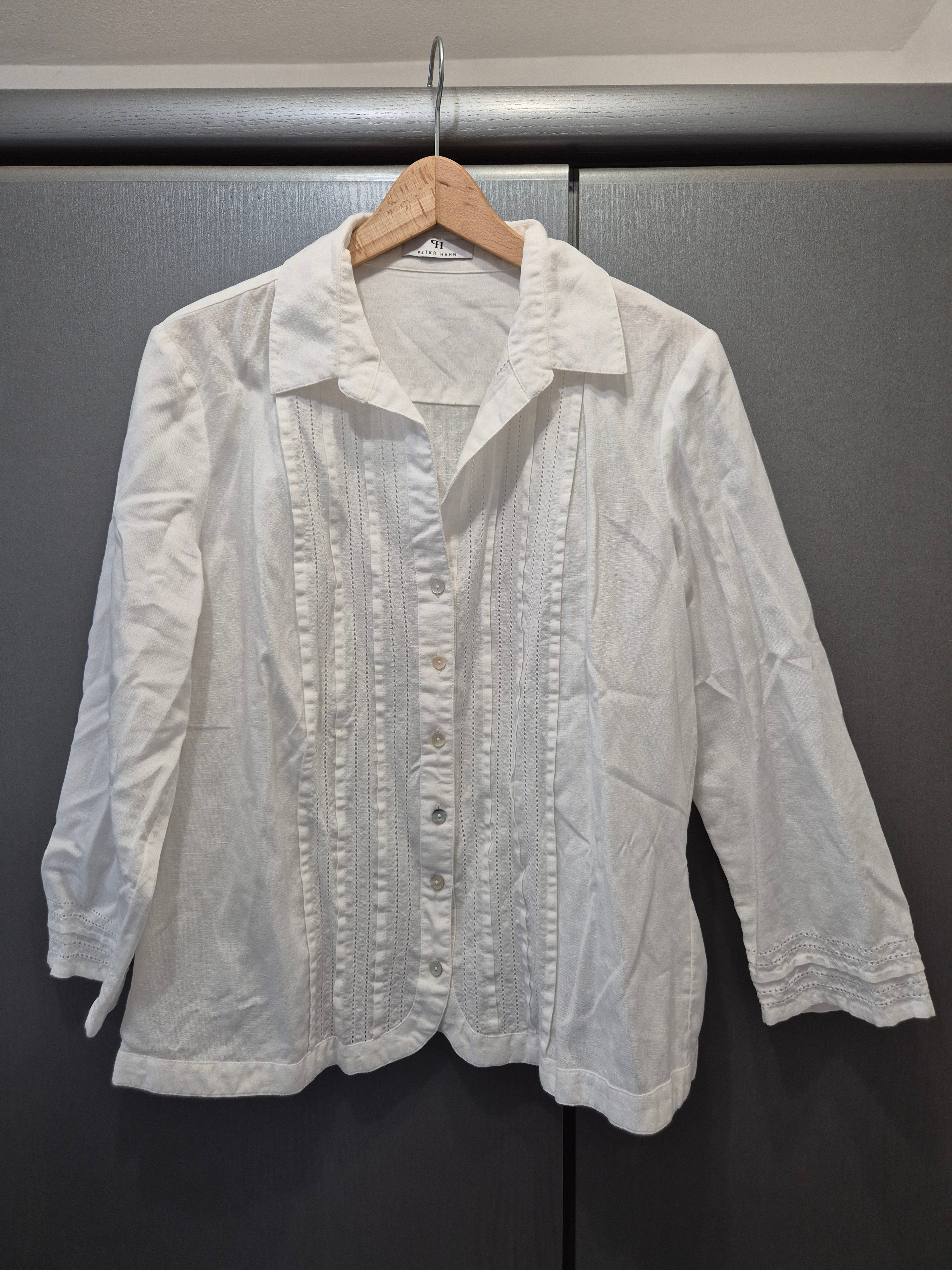 Peter Hahn Damen Bluse Weiß M, Baumwolle/Leinen, Sehr Gut, Lochstickerei