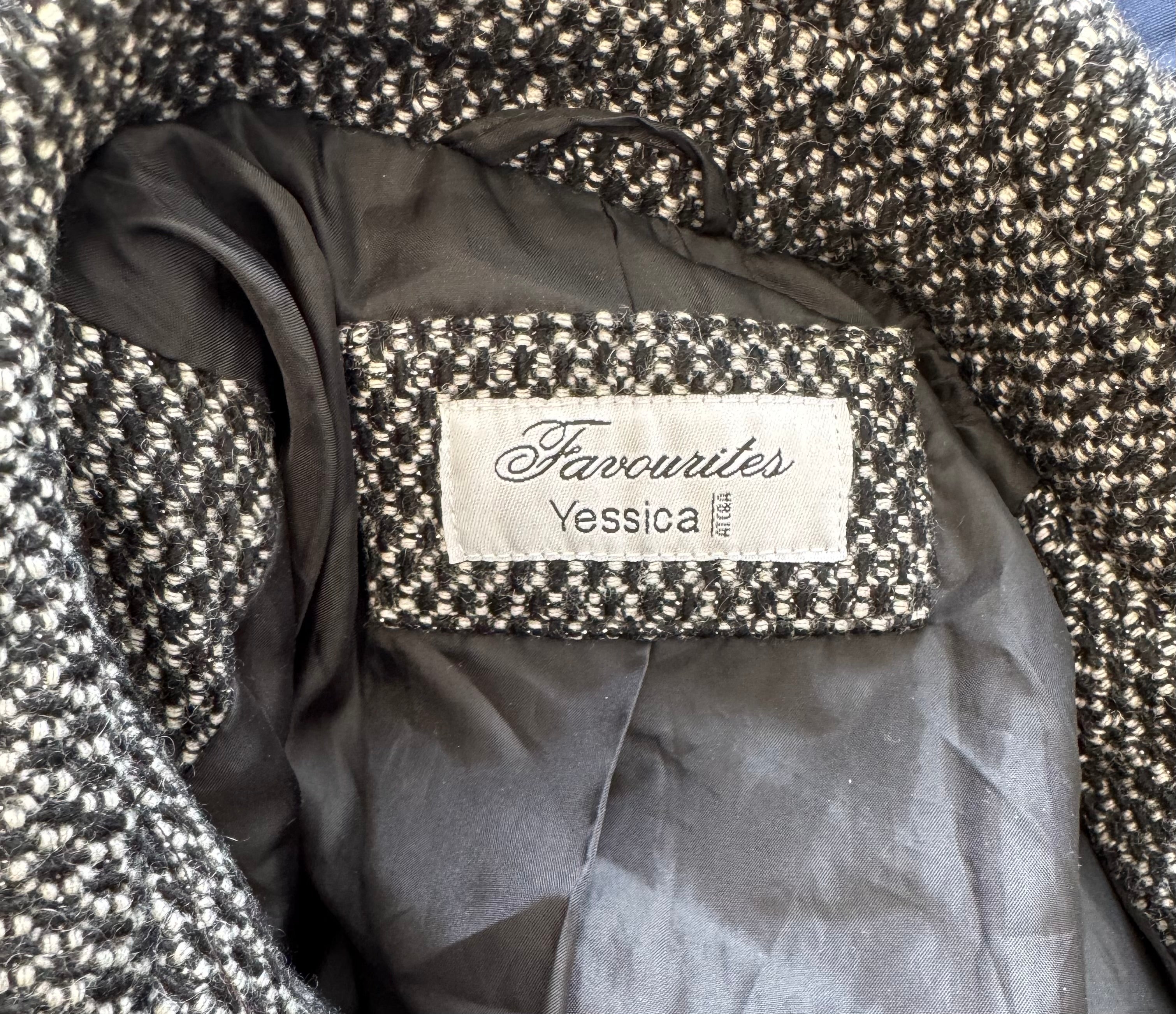 C&A Favourites Yessica Tweedmantel – Schwarz/Weiß, Größe M, Sehr Gut