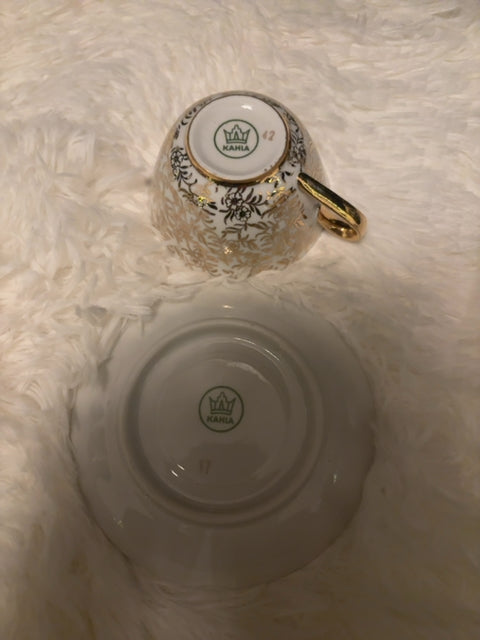 Kahla Porcelain Tea Cup & Saucer, White with Gold, Very Good Condition