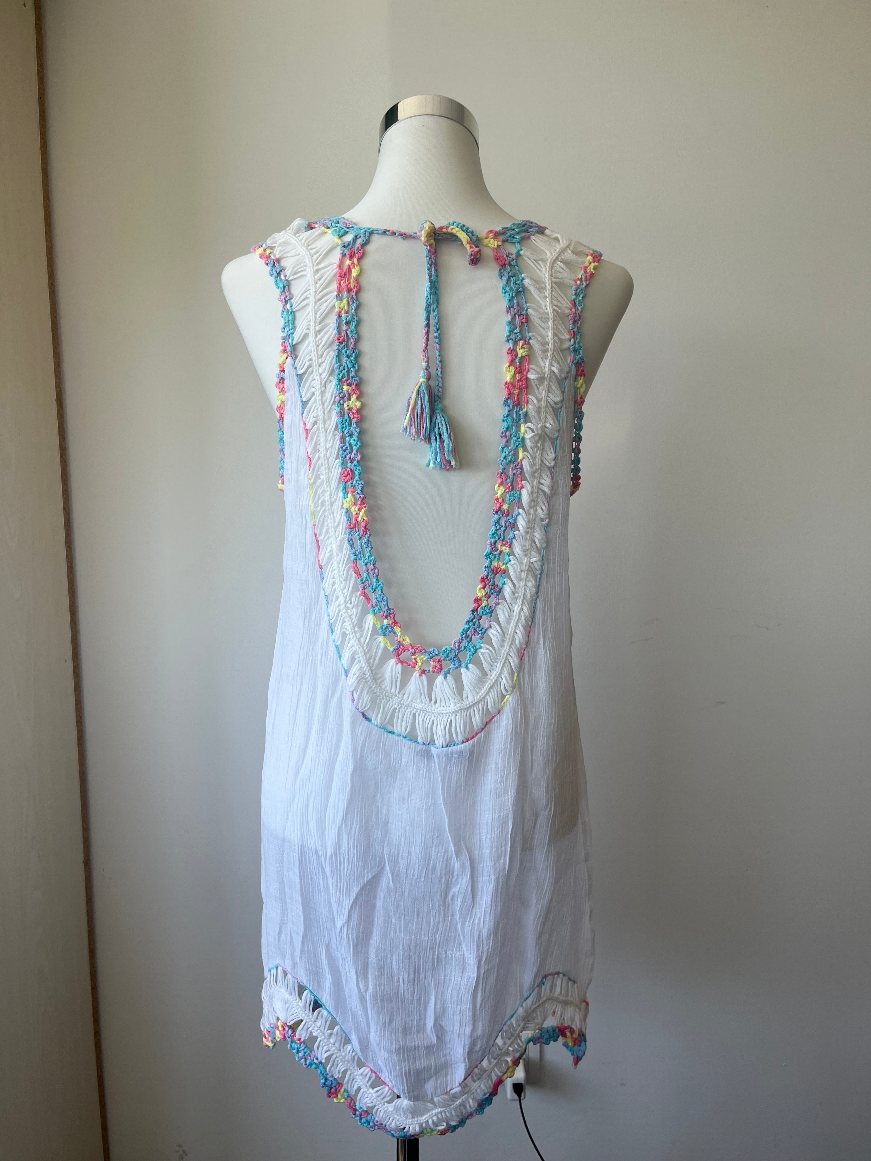 FAVLUX Crochet-Trim Boho Minikleid – Weiß, Gr. S, Sehr guter Zustand