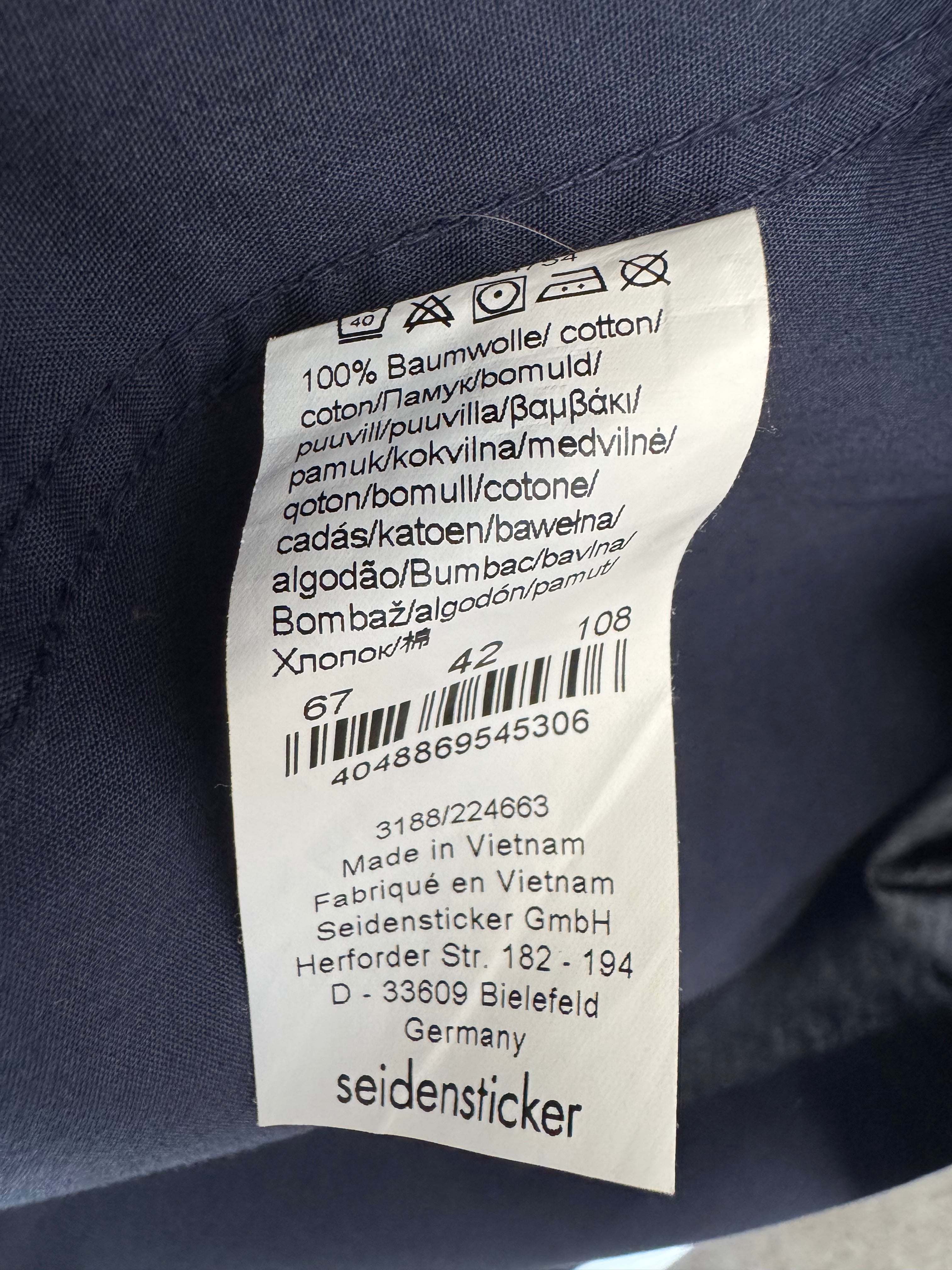 Seidensticker Men’s Tailored Shirt 16½/42 Navy Blue – Good Condition