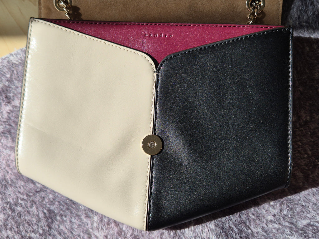 Sandro Paris „Lou“ Leder Crossbody Colour-Block Bordeaux/Creme/Schwarz, Gut, 24x21x5