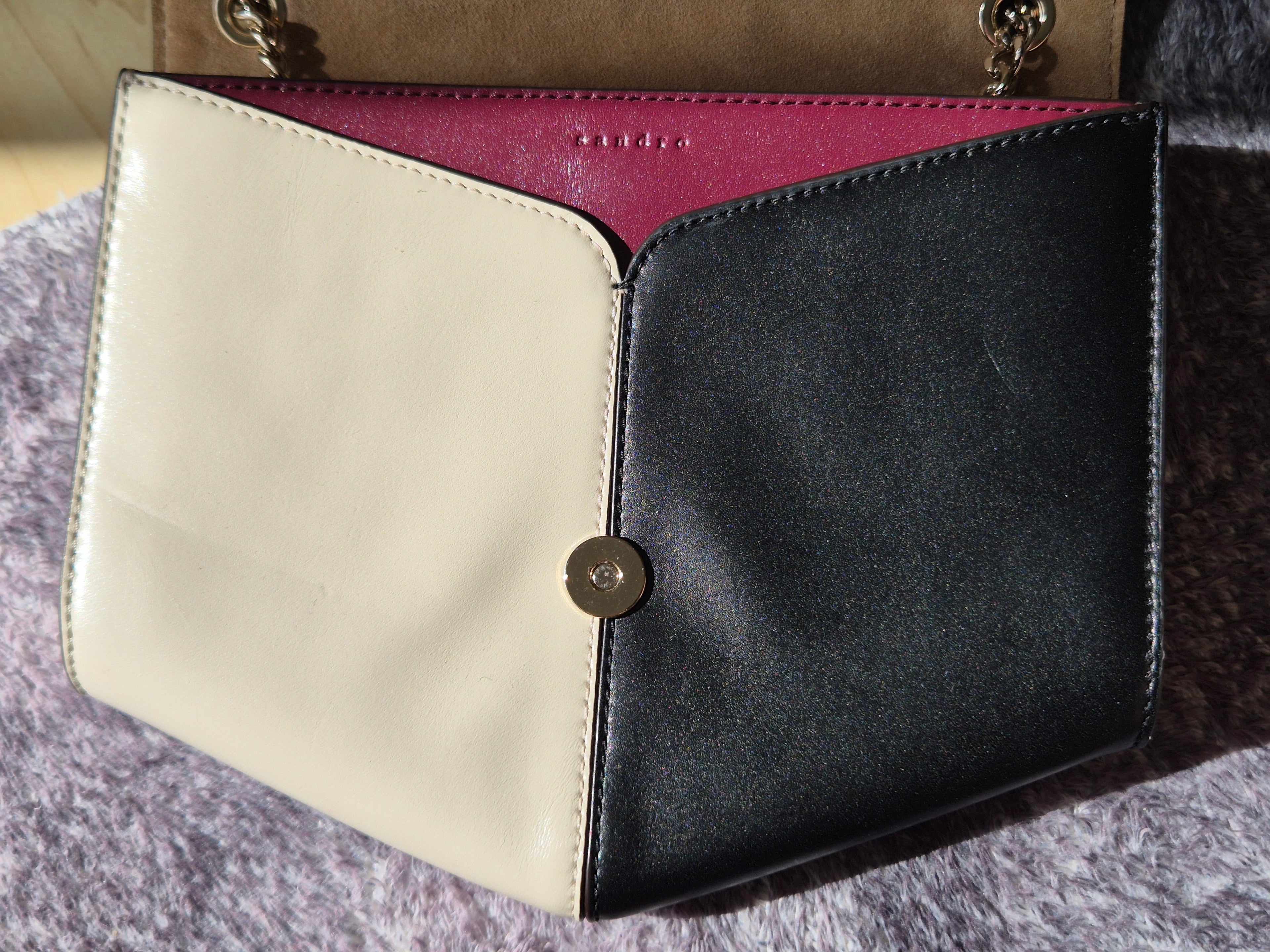 Sandro Paris „Lou“ Leder Crossbody Colour-Block Bordeaux/Creme/Schwarz, Gut, 24x21x5