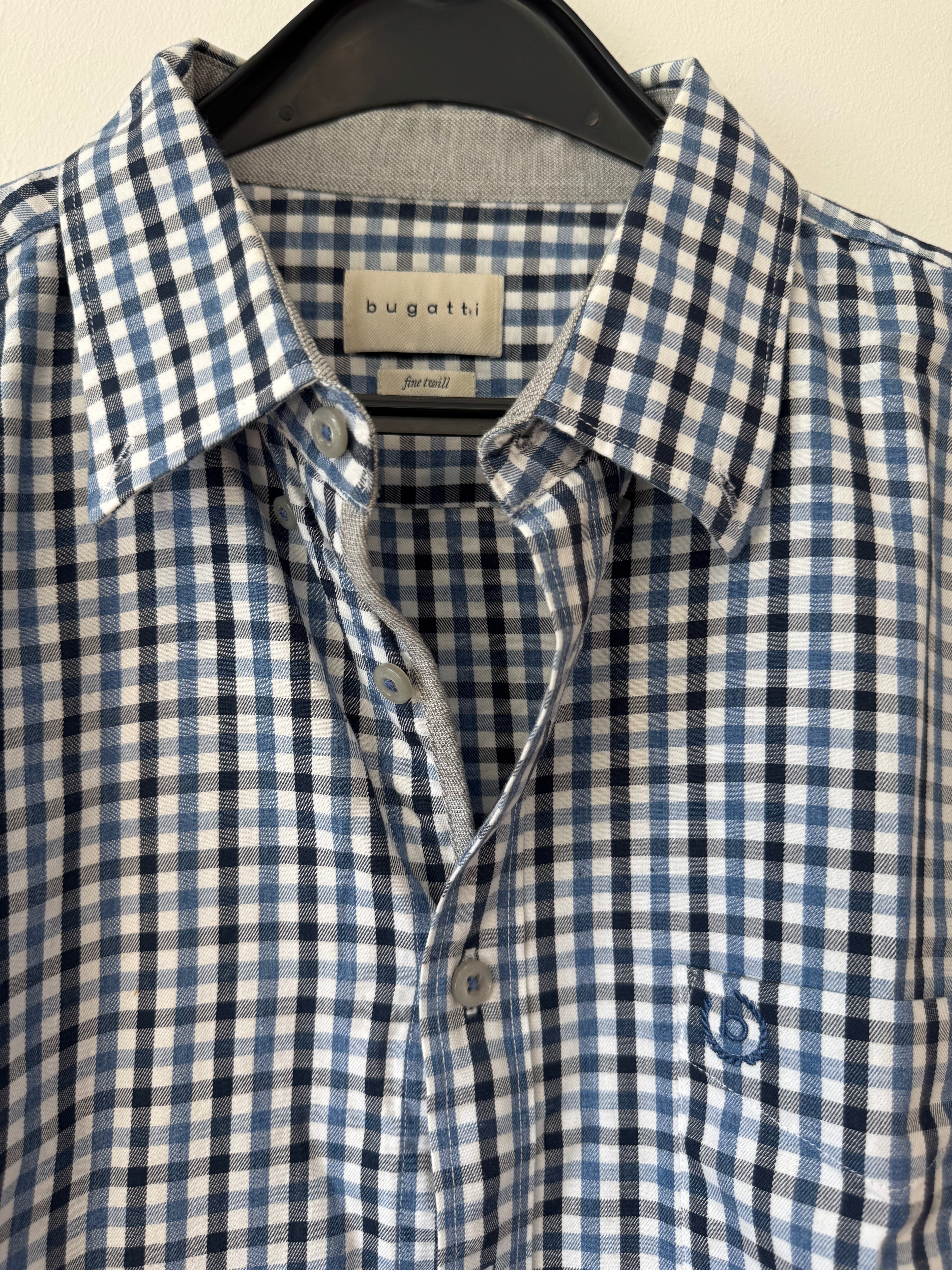 Bugatti Herrenhemd Fine Twill – Blau/Weiß Kariert, XL, Sehr Gut
